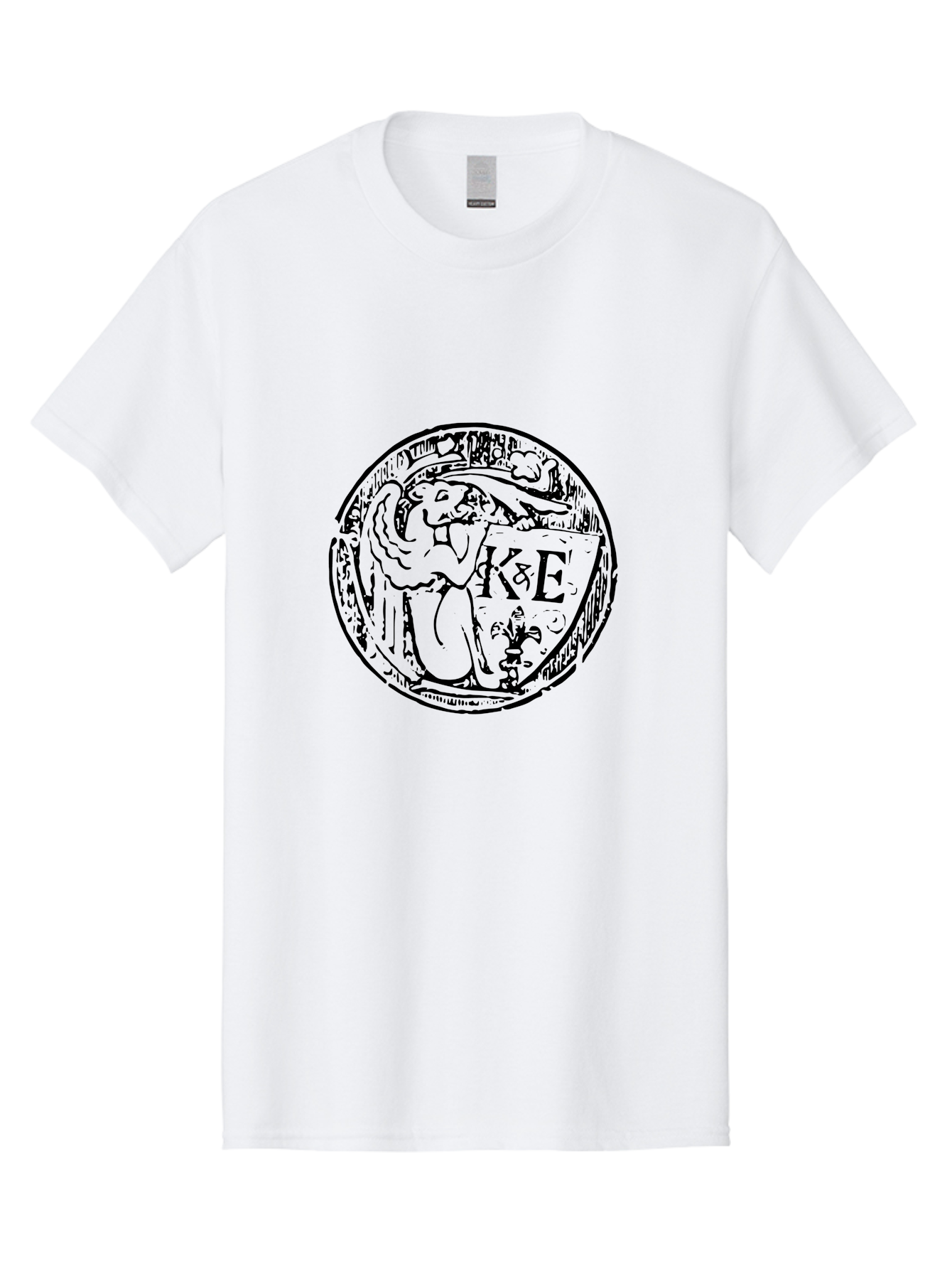 Ke-Logo Men'S Graphic Tee, 100% Cotton, Comfortable Casual Summer Wear, Machine Washable, Black Logo, Angel Holding Shield, 'Ke' Emblem, Circular Design, Mystical Symbol, Medieval Art, Gothic Style, Mysterious Figure, Artistic Logo -  Aaa546 29