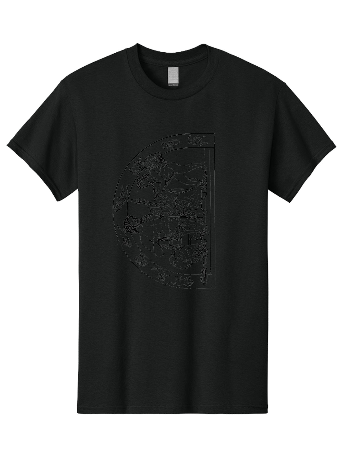 Letter-E-Illustration Men'S Graphic Tee, 100% Cotton, Comfortable Casual Summer Wear, Machine Washable, Ancient Greek Art, Warrior Battle Scene, Classical Mythology, Line Art, Historical Illustration, Mythological Creatures, -  Aaa548
