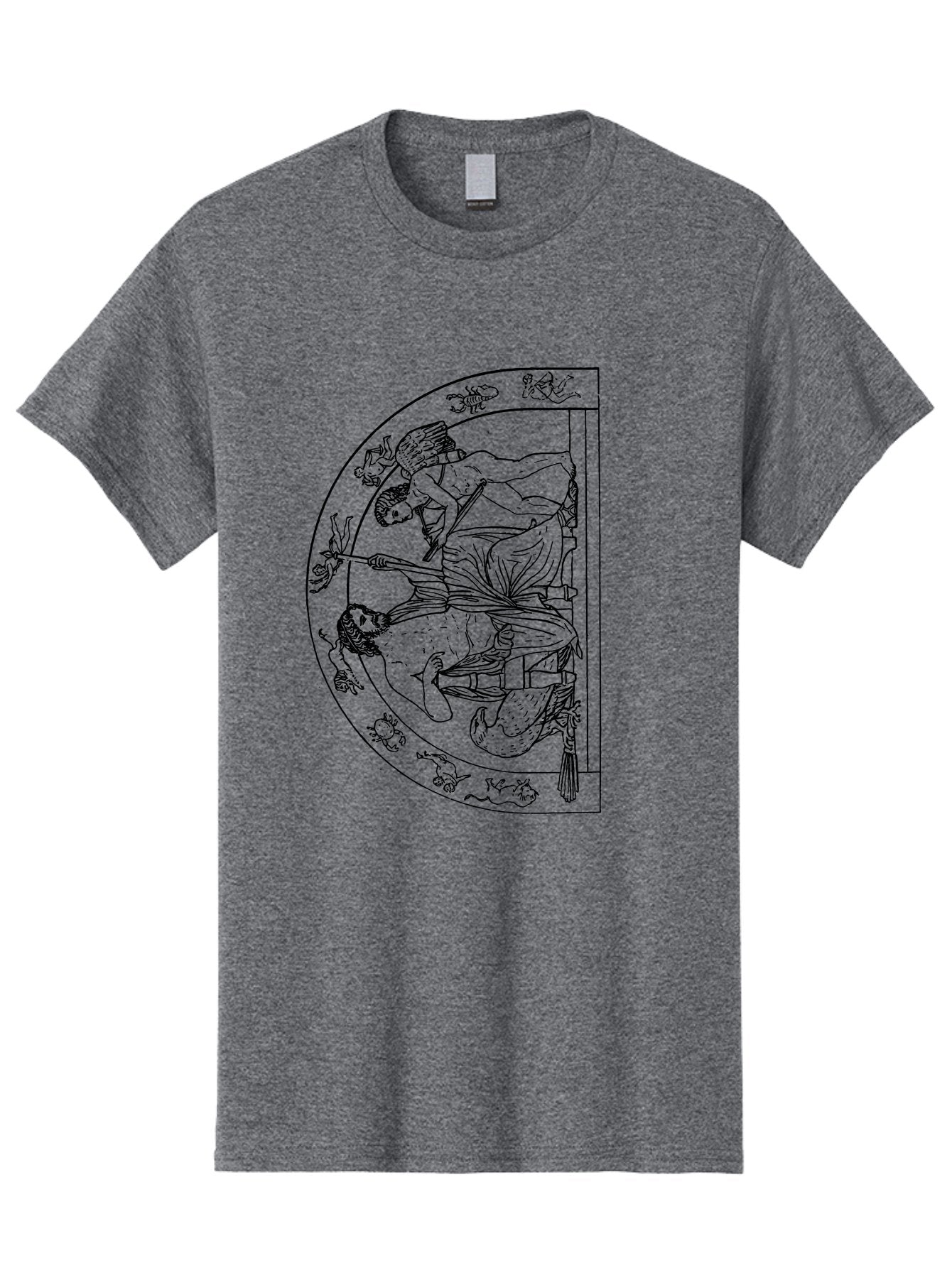 Letter-E-Illustration Men'S Graphic Tee, 100% Cotton, Comfortable Casual Summer Wear, Machine Washable, Ancient Greek Art, Warrior Battle Scene, Classical Mythology, Line Art, Historical Illustration, Mythological Creatures, -  Aaa548 3