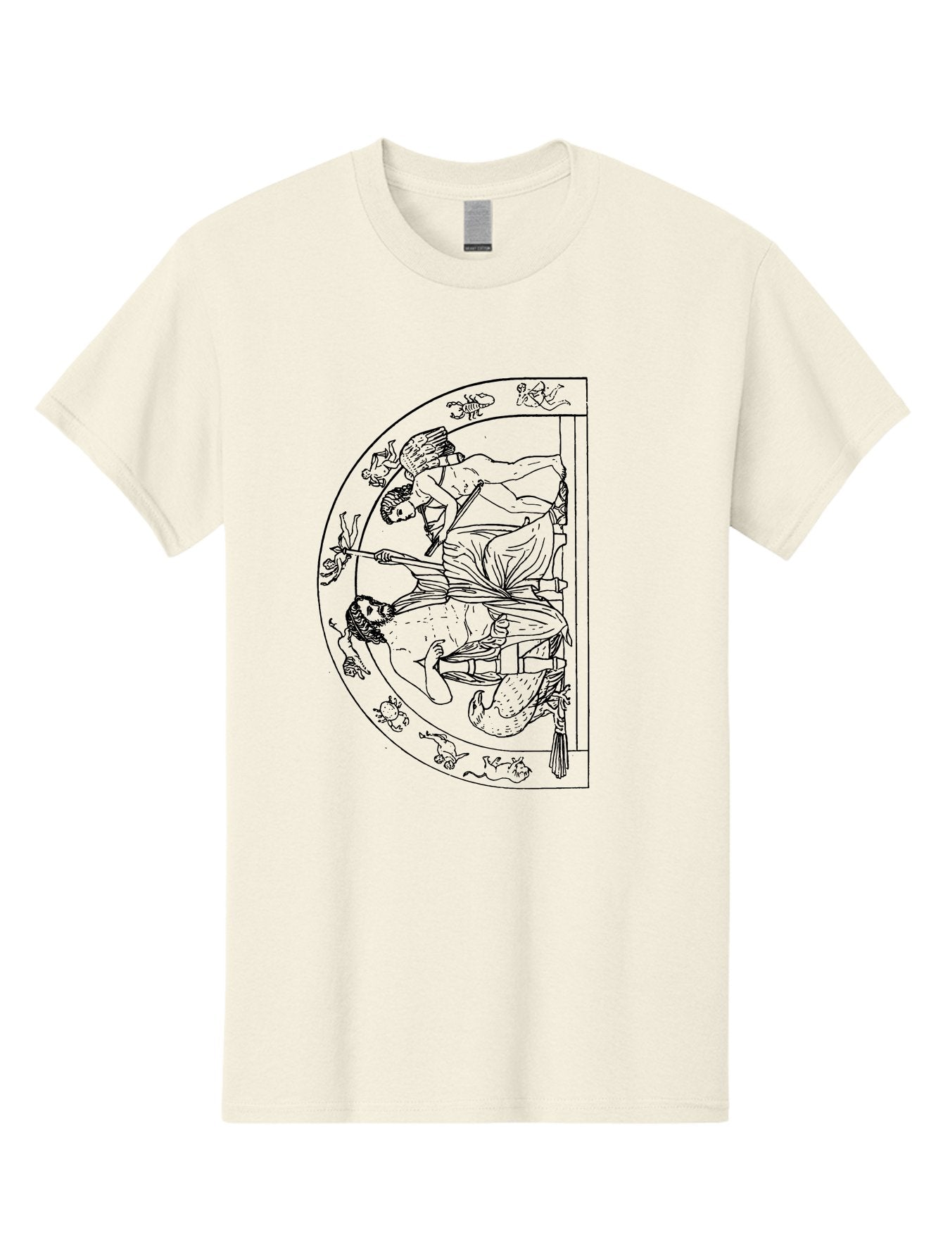 Letter-E-Illustration Men'S Graphic Tee, 100% Cotton, Comfortable Casual Summer Wear, Machine Washable, Ancient Greek Art, Warrior Battle Scene, Classical Mythology, Line Art, Historical Illustration, Mythological Creatures, -  Aaa548 25