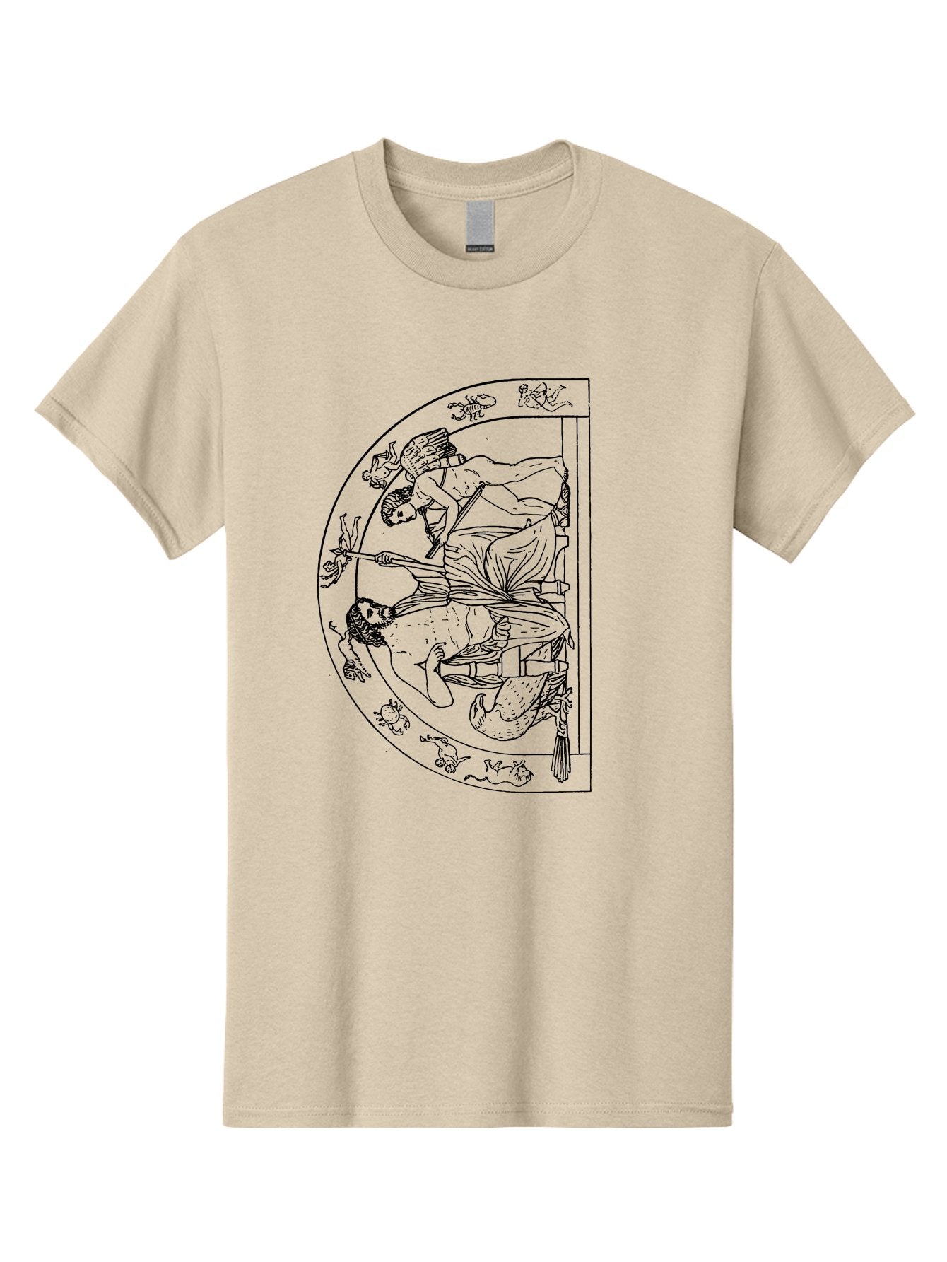 Letter-E-Illustration Men'S Graphic Tee, 100% Cotton, Comfortable Casual Summer Wear, Machine Washable, Ancient Greek Art, Warrior Battle Scene, Classical Mythology, Line Art, Historical Illustration, Mythological Creatures, -  Aaa548 13