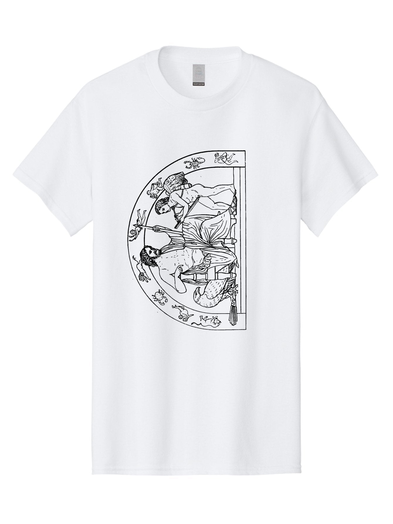 Letter-E-Illustration Men'S Graphic Tee, 100% Cotton, Comfortable Casual Summer Wear, Machine Washable, Ancient Greek Art, Warrior Battle Scene, Classical Mythology, Line Art, Historical Illustration, Mythological Creatures, -  Aaa548 7