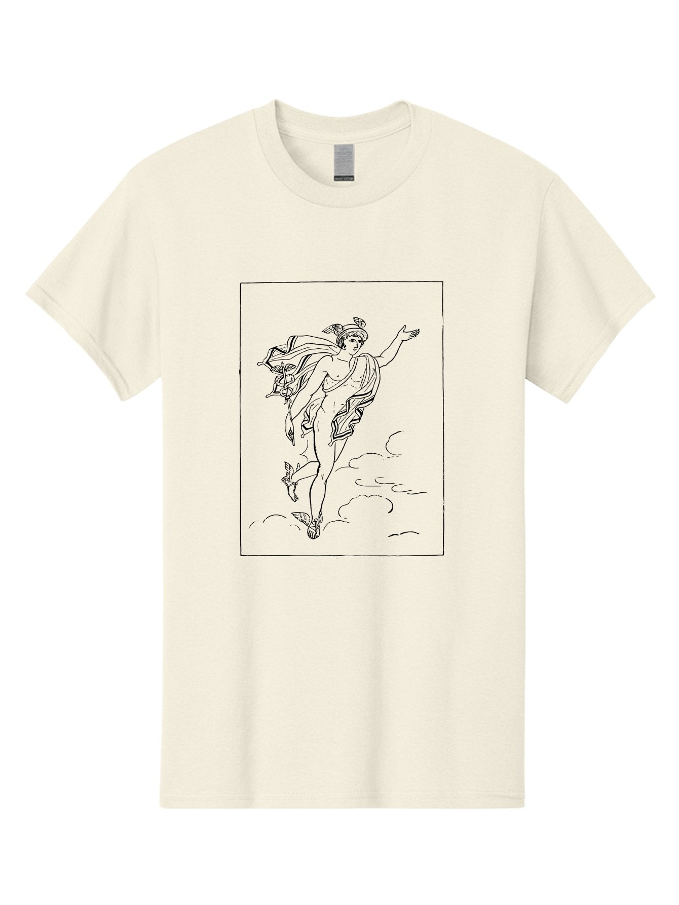 Nike-Adjusting-Her-Sandal Men'S Graphic Tee, 100% Cotton, Comfortable Casual Summer Wear, Machine Washable, Classical Art, Greek Goddess, Nike, Winged Figure, Flowing Robes, Sandals, Elegant Pose, Black Line Drawing, Minimalist Style, -  Aaa552 11