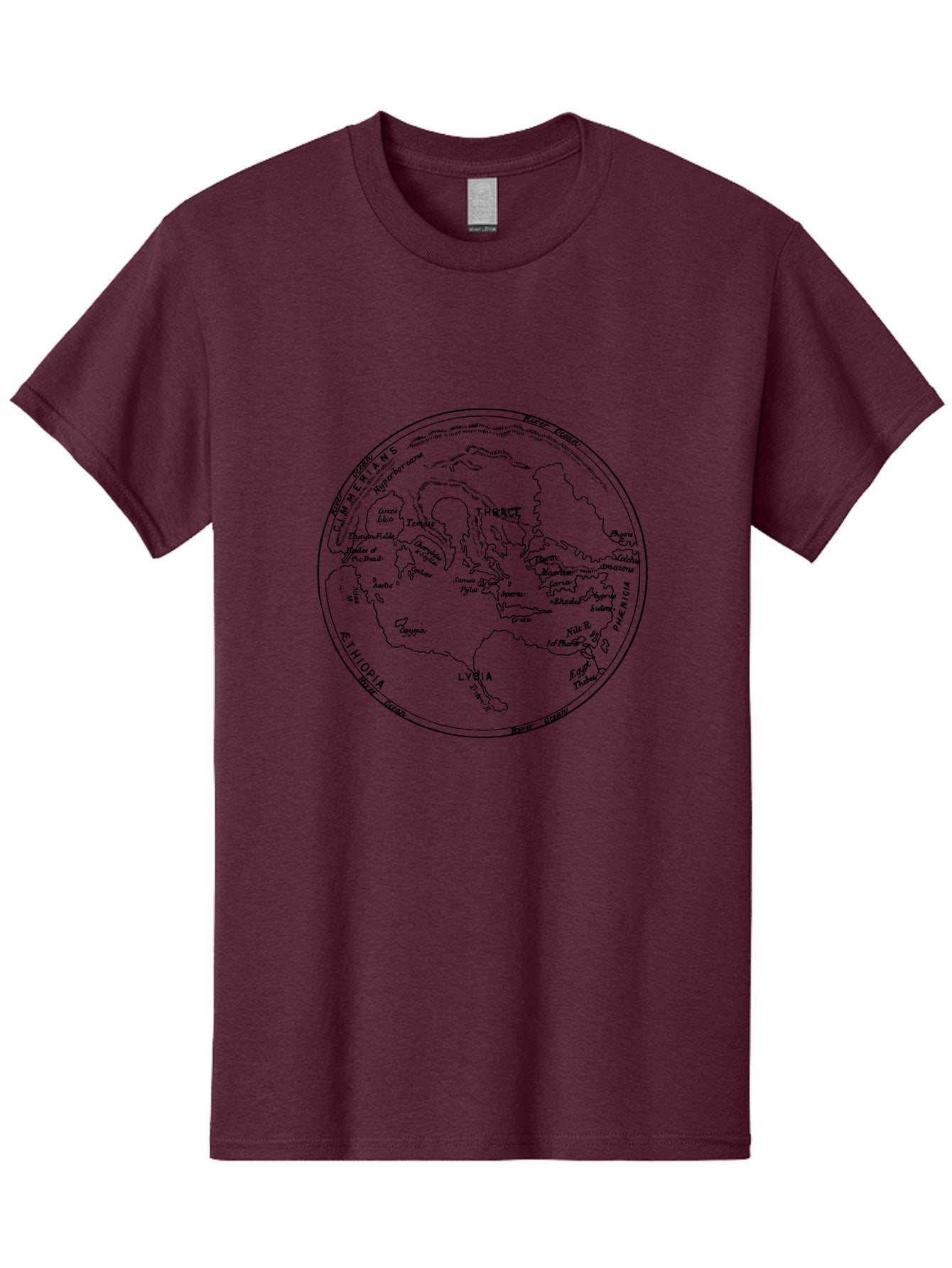 Ptolemy-World-Map Men'S Graphic Tee, 100% Cotton, Comfortable Casual Summer Wear, Machine Washable, Vintage Globe, World Map, Geographic Illustration, Antique Cartography, Historical Regions, Classical Geography, Old World Map, -  Aaa557 23