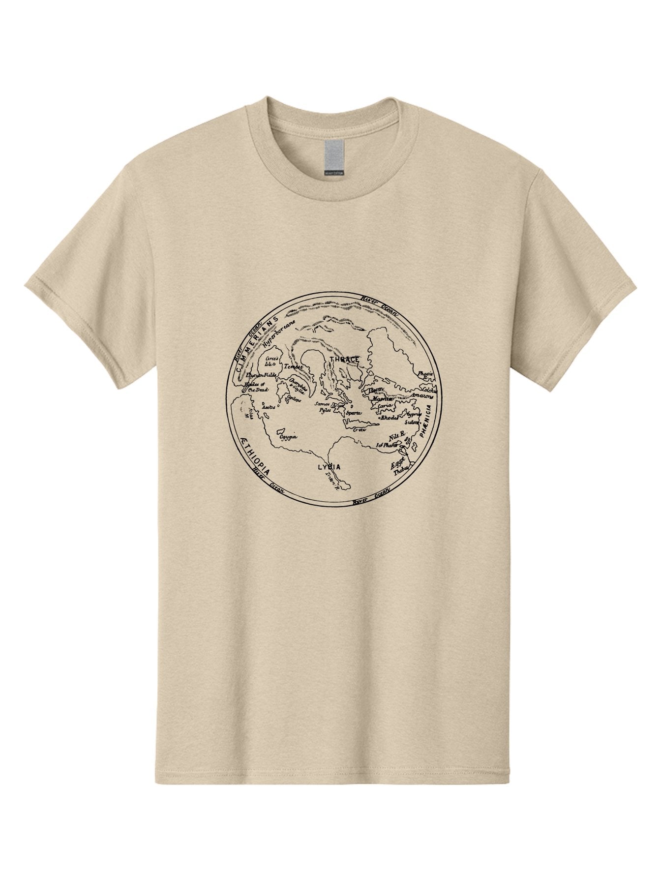 Ptolemy-World-Map Men'S Graphic Tee, 100% Cotton, Comfortable Casual Summer Wear, Machine Washable, Vintage Globe, World Map, Geographic Illustration, Antique Cartography, Historical Regions, Classical Geography, Old World Map, -  Aaa557 27