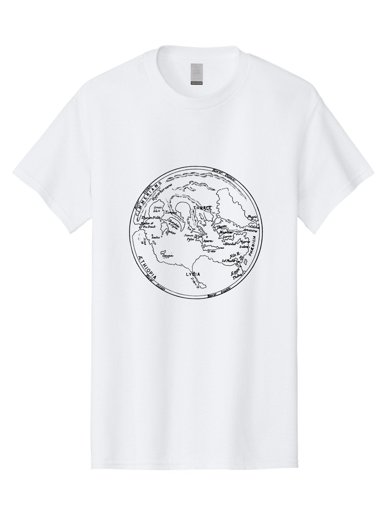 Ptolemy-World-Map Men'S Graphic Tee, 100% Cotton, Comfortable Casual Summer Wear, Machine Washable, Vintage Globe, World Map, Geographic Illustration, Antique Cartography, Historical Regions, Classical Geography, Old World Map, -  Aaa557 29