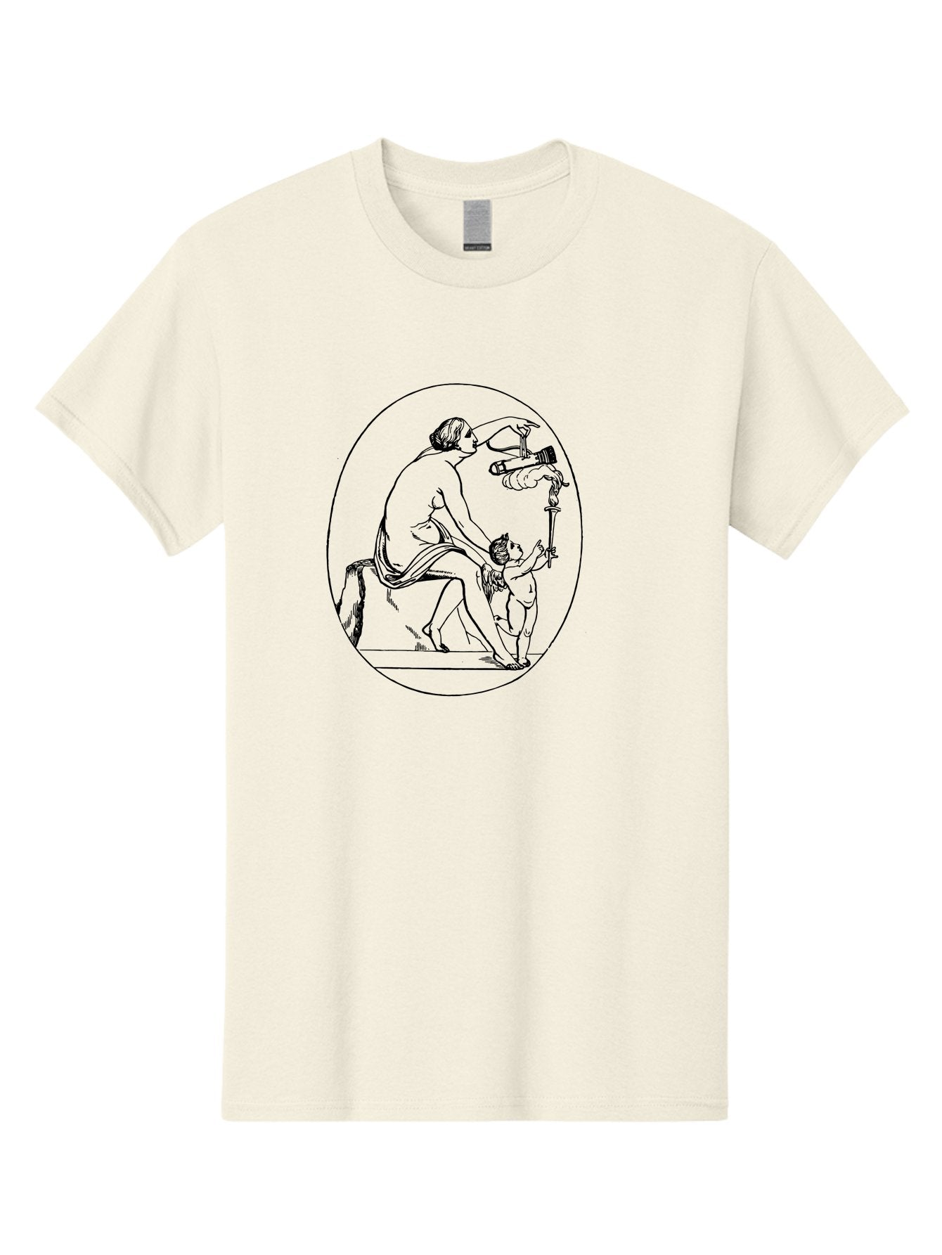 Satyr-And-Child Men'S Graphic Tee, 100% Cotton, Comfortable Casual Summer Wear, Machine Washable, Classical Art, Man Kneeling, Child Standing, Gift Giving, Ancient Greek, Black Line Art, Simple Shapes, Minimalist Design, Elegant Lines, -  Aaa560 3