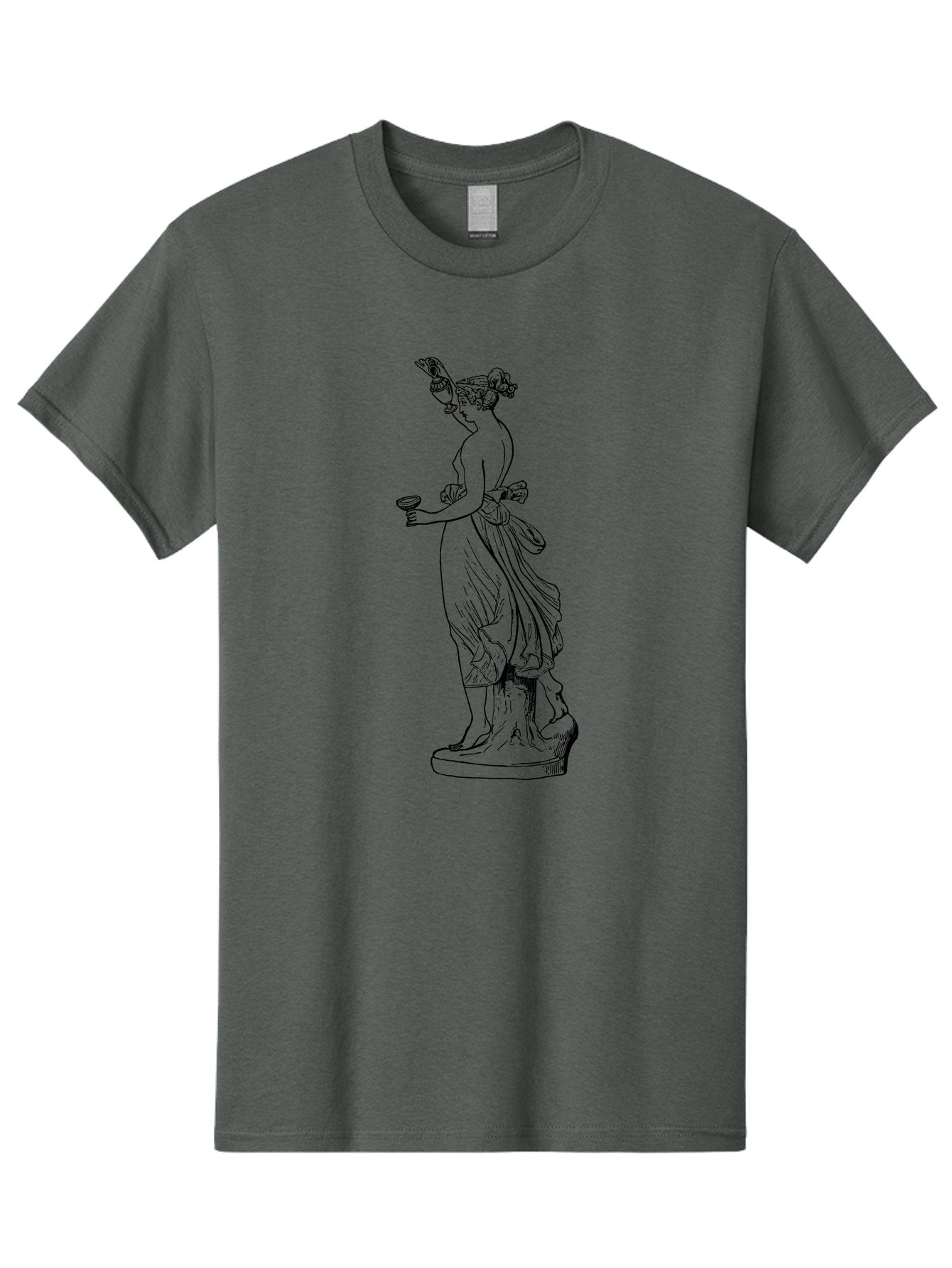 Statue-Of-Goddess Men'S Graphic Tee, 100% Cotton, Comfortable Casual Summer Wear, Machine Washable, Goddess Statue, Black Ink Drawing, Classical Attire, Flowing Robes, Ancient Deity, Figurative Art, Mythological Figure, Artistic Sketch, -  Aaa566
