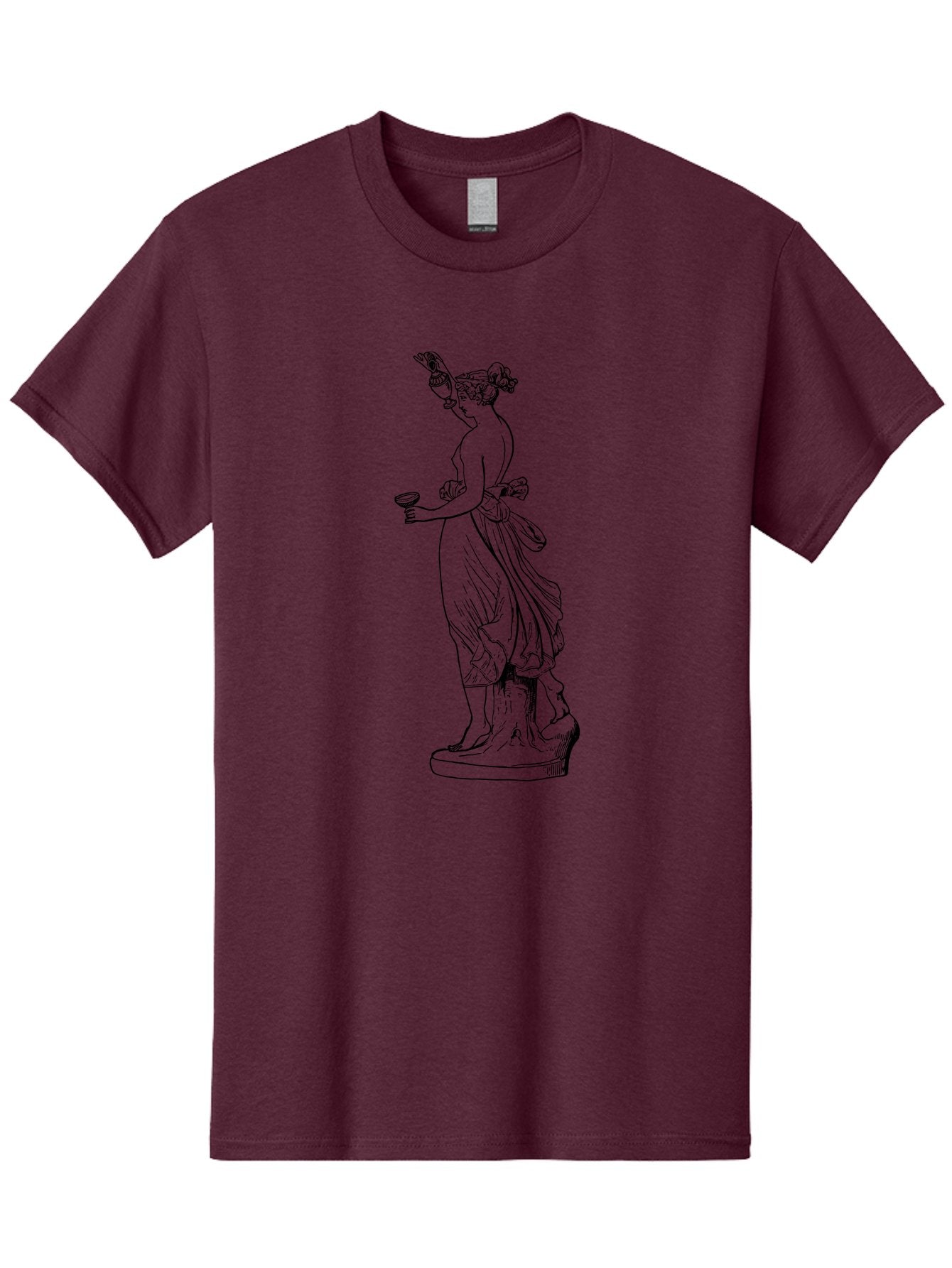 Statue-Of-Goddess Men'S Graphic Tee, 100% Cotton, Comfortable Casual Summer Wear, Machine Washable, Goddess Statue, Black Ink Drawing, Classical Attire, Flowing Robes, Ancient Deity, Figurative Art, Mythological Figure, Artistic Sketch, -  Aaa566 21