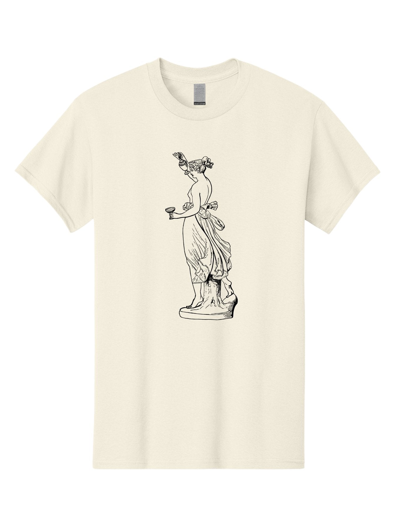 Statue-Of-Goddess Men'S Graphic Tee, 100% Cotton, Comfortable Casual Summer Wear, Machine Washable, Goddess Statue, Black Ink Drawing, Classical Attire, Flowing Robes, Ancient Deity, Figurative Art, Mythological Figure, Artistic Sketch, -  Aaa566 25