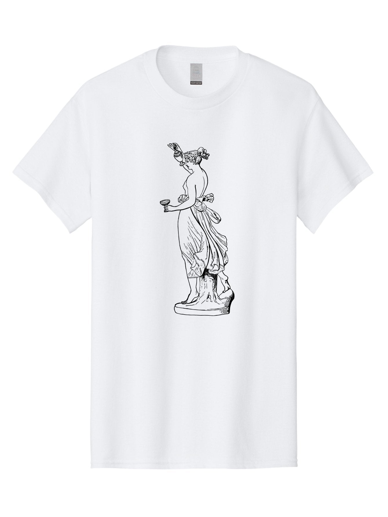 Statue-Of-Goddess Men'S Graphic Tee, 100% Cotton, Comfortable Casual Summer Wear, Machine Washable, Goddess Statue, Black Ink Drawing, Classical Attire, Flowing Robes, Ancient Deity, Figurative Art, Mythological Figure, Artistic Sketch, -  Aaa566 11