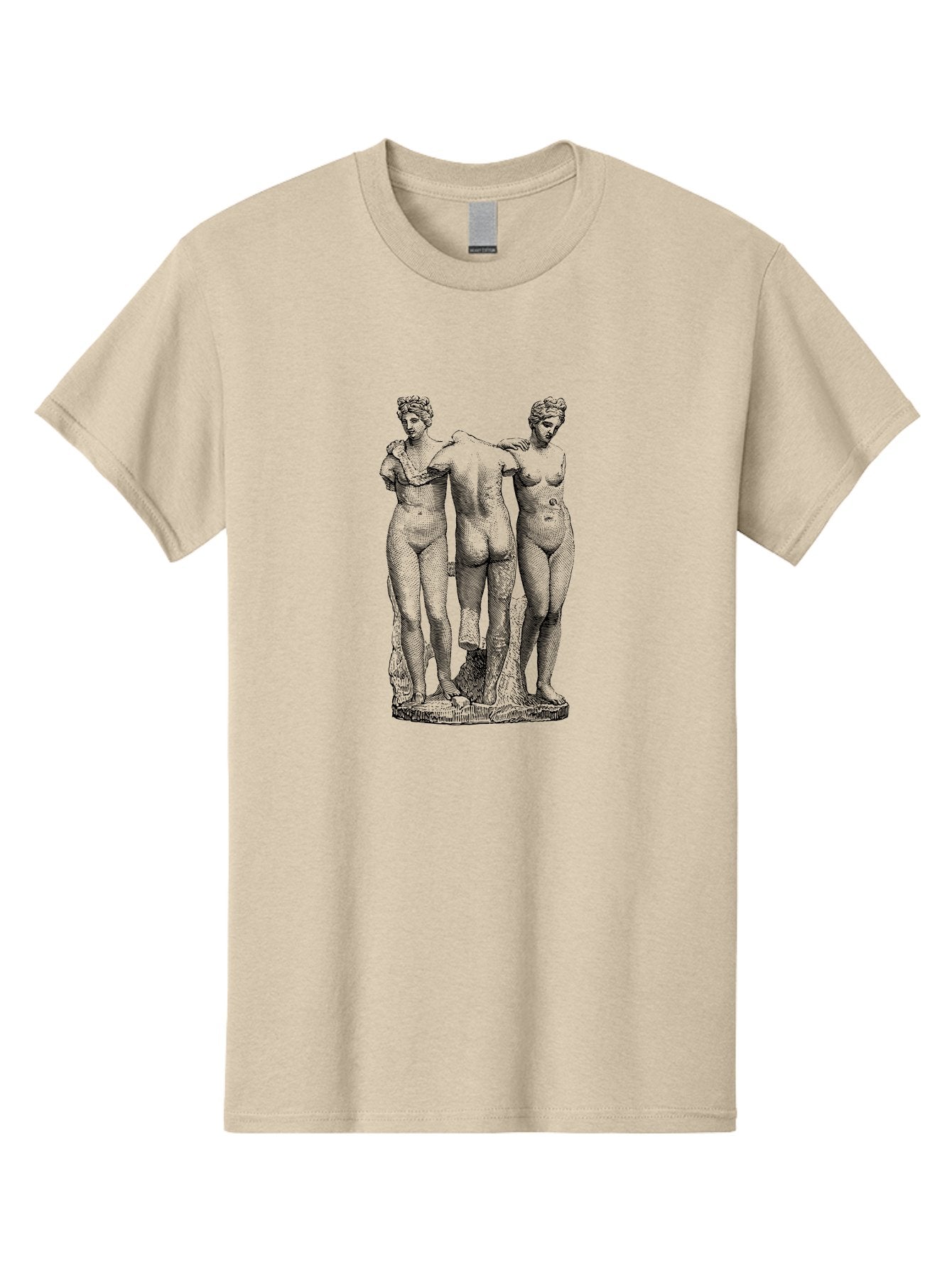 Three-Figures-Statue Men'S Graphic Tee, 100% Cotton, Comfortable Casual Summer Wear, Machine Washable, Nude Figures, Classical Art, Human Body, Sculpture, Greek Mythology, Sensuality, Elegance, Artistry, Figurative Art, Beauty, -  Aaa567 25