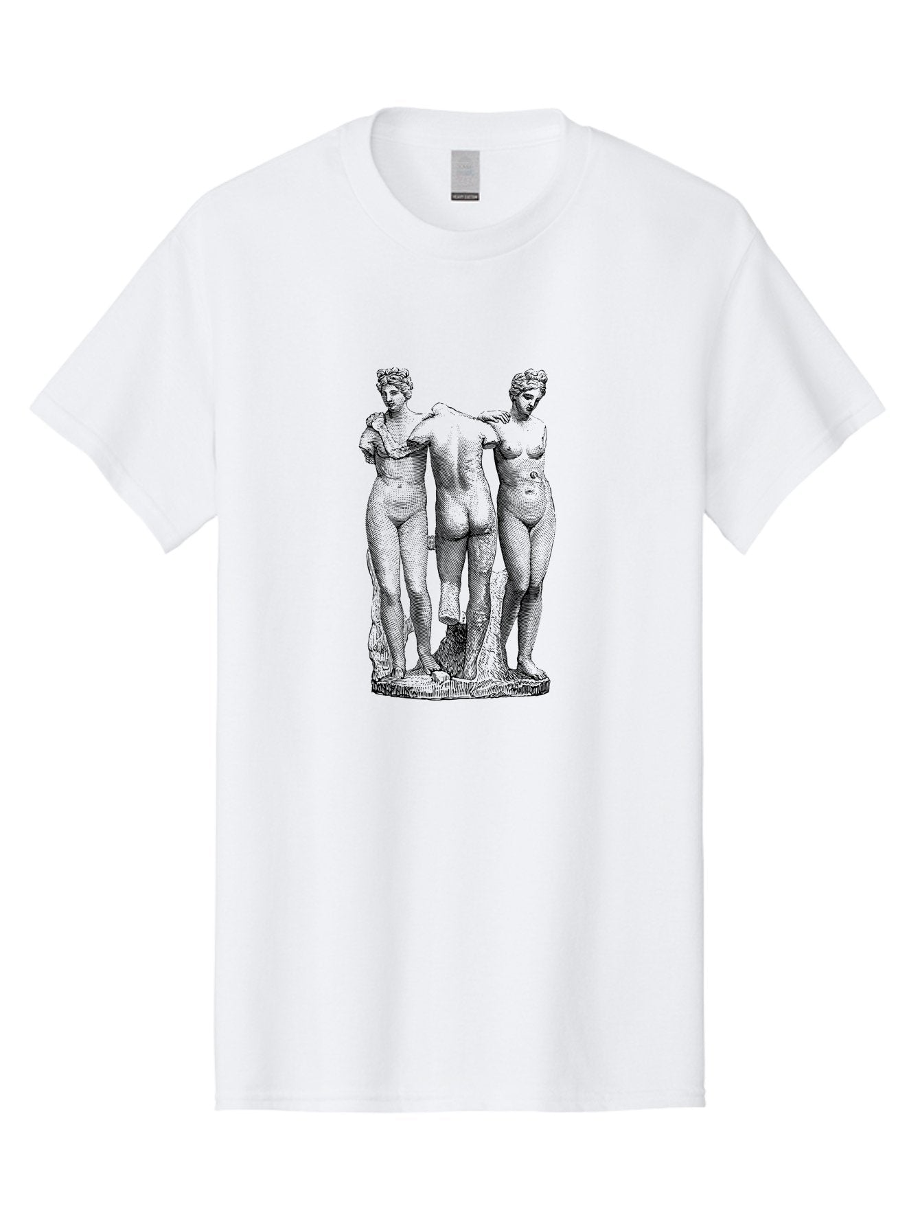 Three-Figures-Statue Men'S Graphic Tee, 100% Cotton, Comfortable Casual Summer Wear, Machine Washable, Nude Figures, Classical Art, Human Body, Sculpture, Greek Mythology, Sensuality, Elegance, Artistry, Figurative Art, Beauty, -  Aaa567