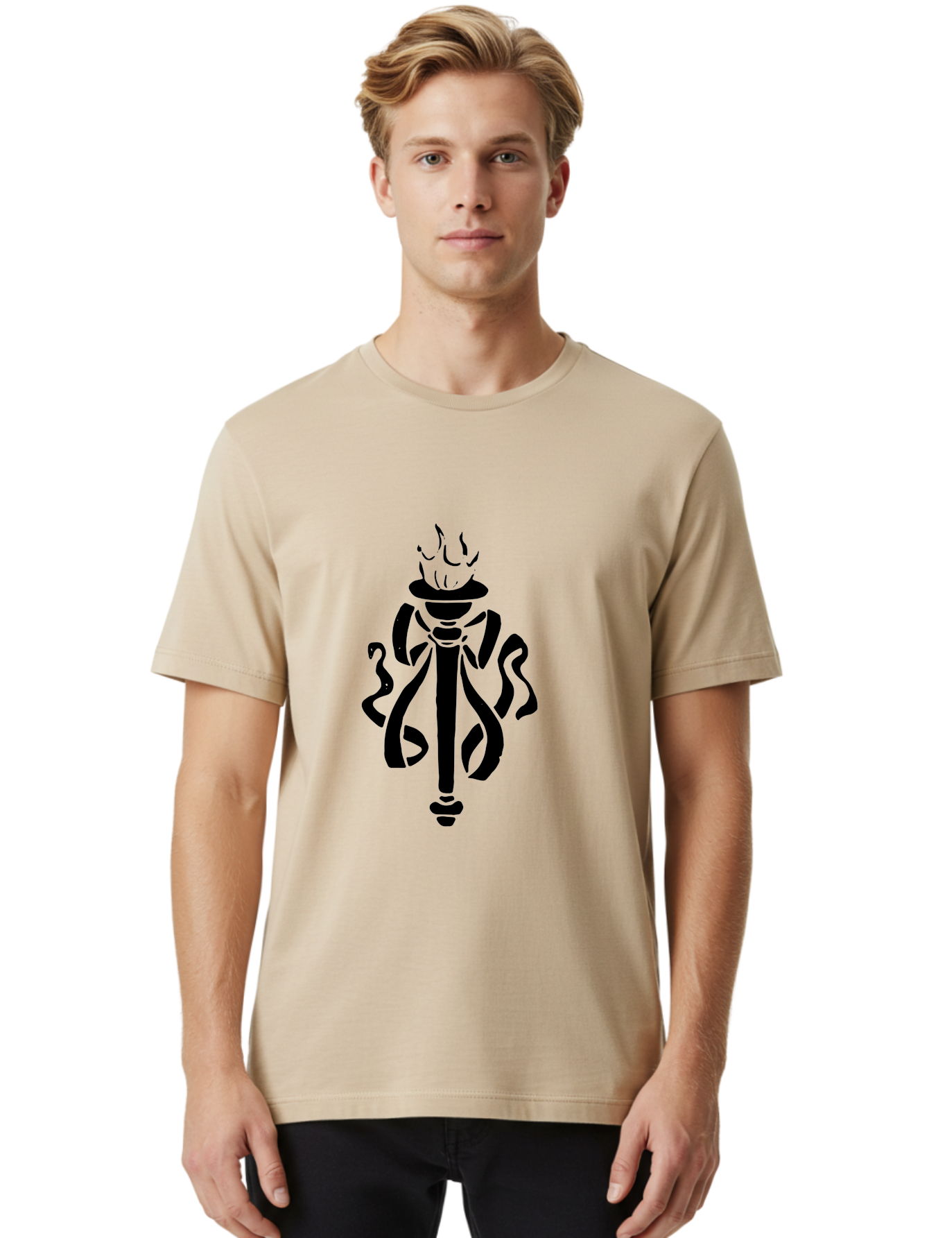 Torch Men'S Graphic Tee, 100% Cotton, Comfortable Casual Summer Wear, Machine Washable, Torch With Flame, Abstract Art, Stylized Design, Freedom Symbol, Liberty Torch, Olympic Torch, Fire Symbol, Artistic Expression, Symbolic Imagery, -  Aaa569 28