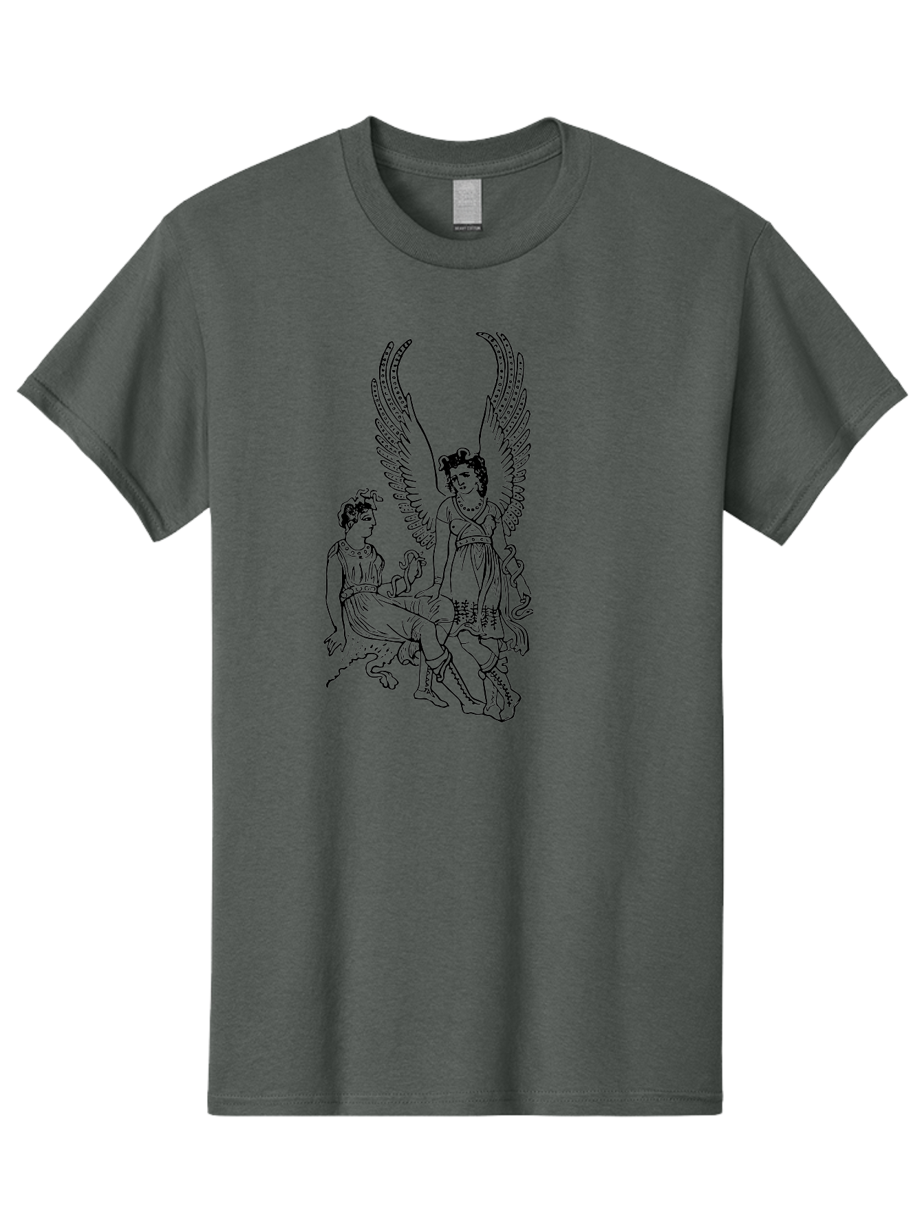 Victory-And-Man Men'S Graphic Tee, 100% Cotton, Comfortable Casual Summer Wear, Machine Washable, Angel With Wings, Woman Sitting, Flowing Robes, Ancient Mythology, Mysterious Scene, Spiritual Being, Divine Presence, Symbolic Art -  Aaa570 3