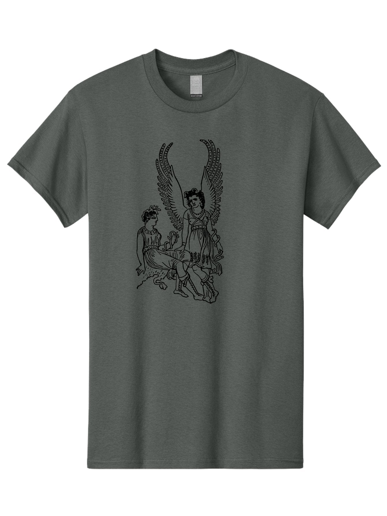 Victory-And-Man Men'S Graphic Tee, 100% Cotton, Comfortable Casual Summer Wear, Machine Washable, Angel With Wings, Woman Sitting, Flowing Robes, Ancient Mythology, Mysterious Scene, Spiritual Being, Divine Presence, Symbolic Art -  Aaa570 15