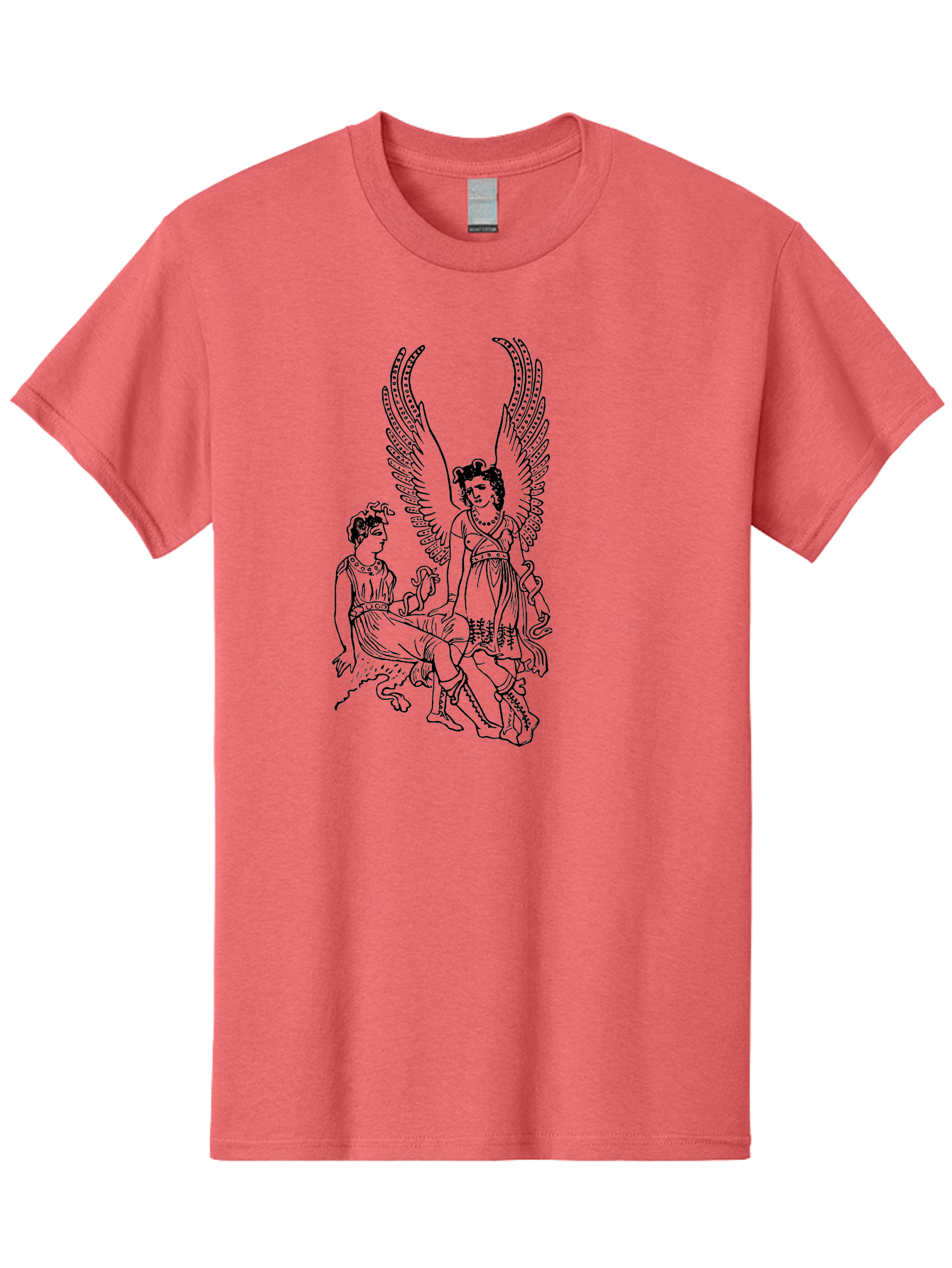Victory-And-Man Men'S Graphic Tee, 100% Cotton, Comfortable Casual Summer Wear, Machine Washable, Angel With Wings, Woman Sitting, Flowing Robes, Ancient Mythology, Mysterious Scene, Spiritual Being, Divine Presence, Symbolic Art -  Aaa570 5