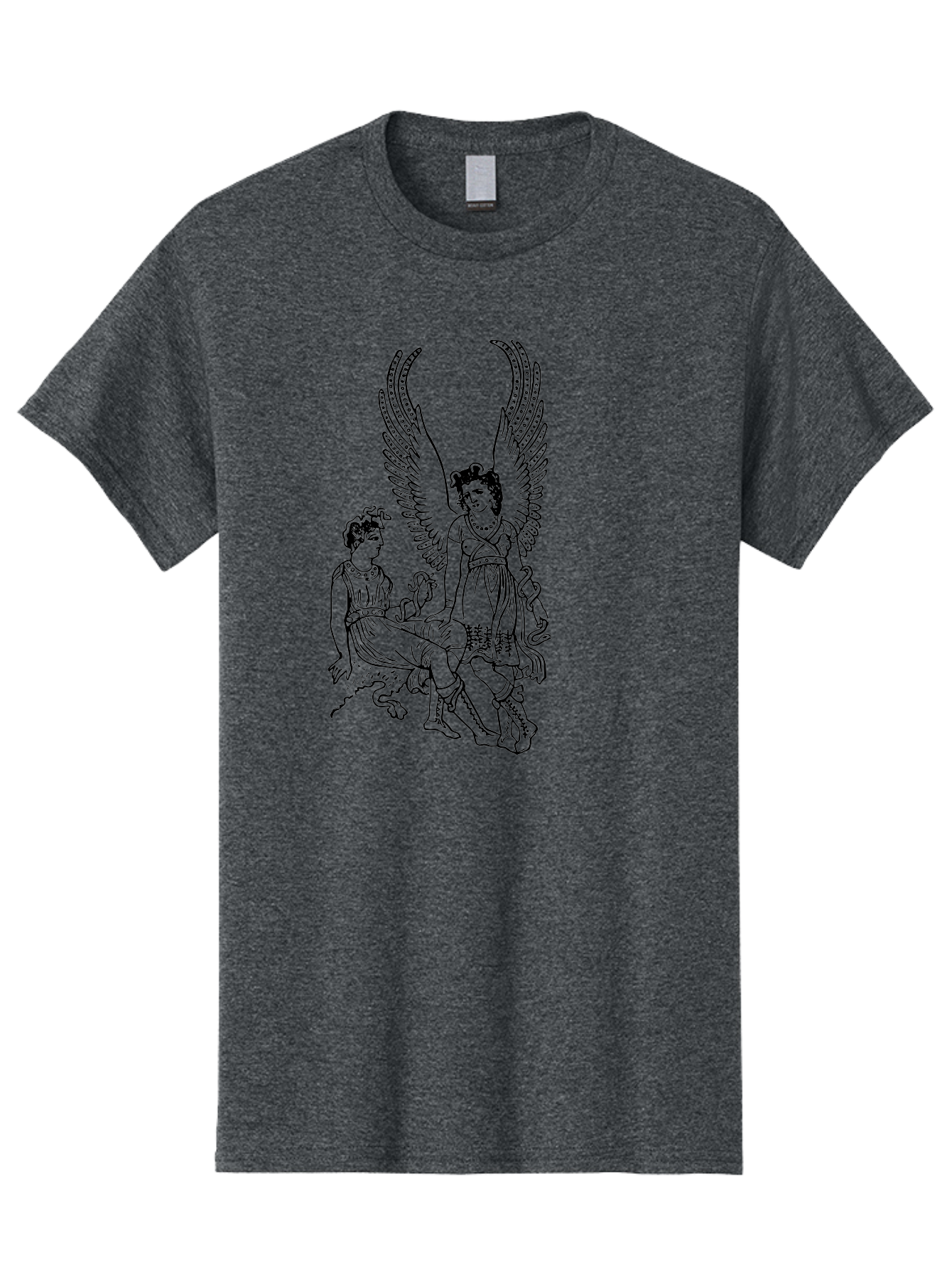 Victory-And-Man Men'S Graphic Tee, 100% Cotton, Comfortable Casual Summer Wear, Machine Washable, Angel With Wings, Woman Sitting, Flowing Robes, Ancient Mythology, Mysterious Scene, Spiritual Being, Divine Presence, Symbolic Art -  Aaa570 7