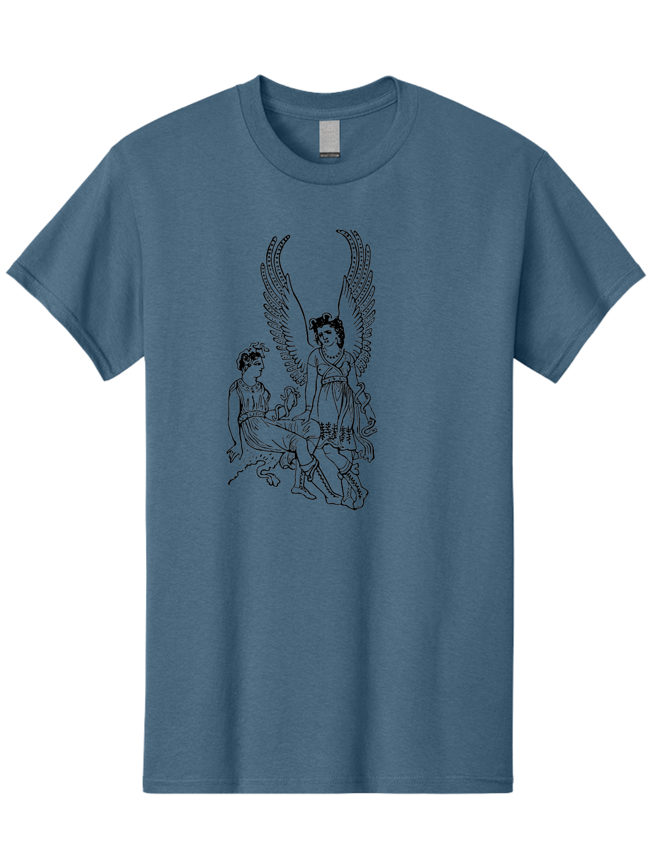 Victory-And-Man Men'S Graphic Tee, 100% Cotton, Comfortable Casual Summer Wear, Machine Washable, Angel With Wings, Woman Sitting, Flowing Robes, Ancient Mythology, Mysterious Scene, Spiritual Being, Divine Presence, Symbolic Art -  Aaa570 11