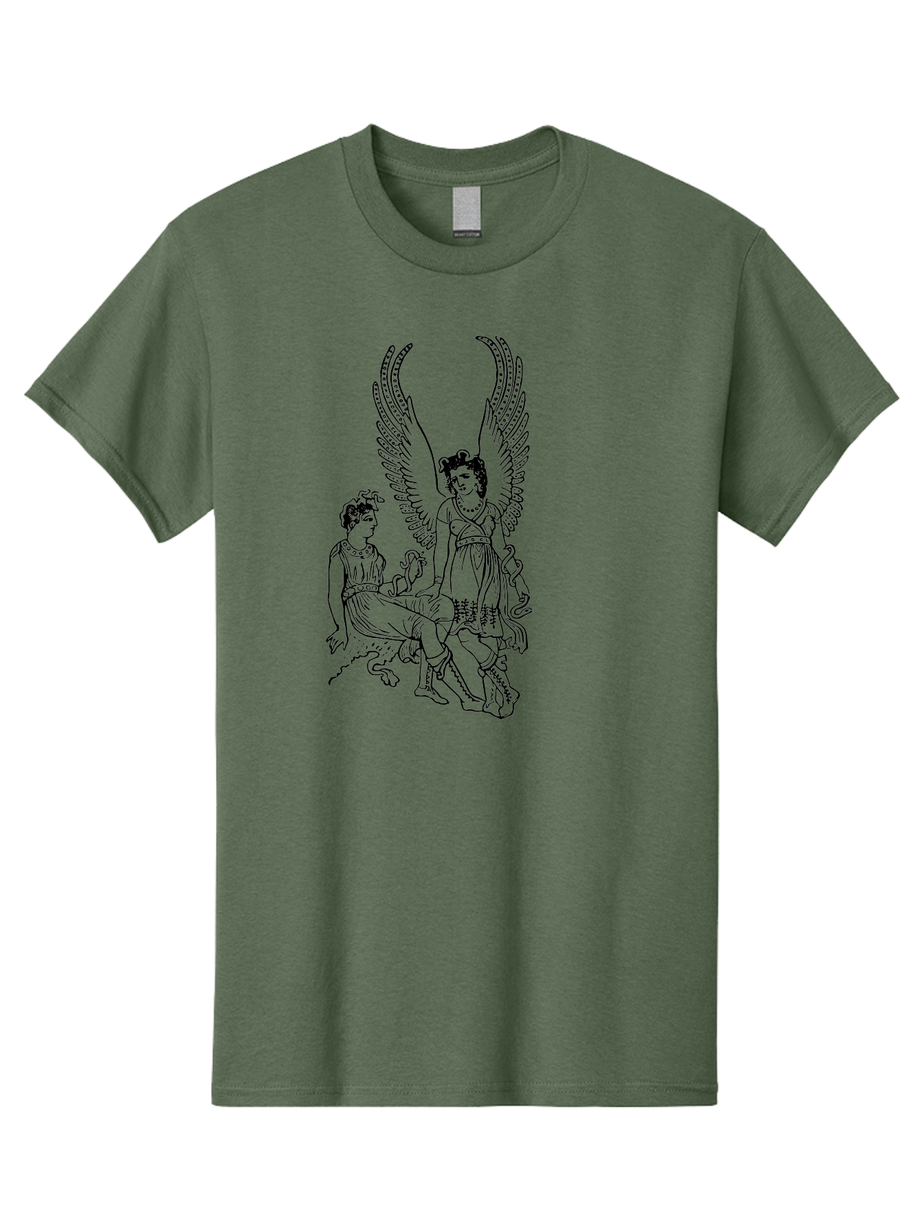 Victory-And-Man Men'S Graphic Tee, 100% Cotton, Comfortable Casual Summer Wear, Machine Washable, Angel With Wings, Woman Sitting, Flowing Robes, Ancient Mythology, Mysterious Scene, Spiritual Being, Divine Presence, Symbolic Art -  Aaa570 15