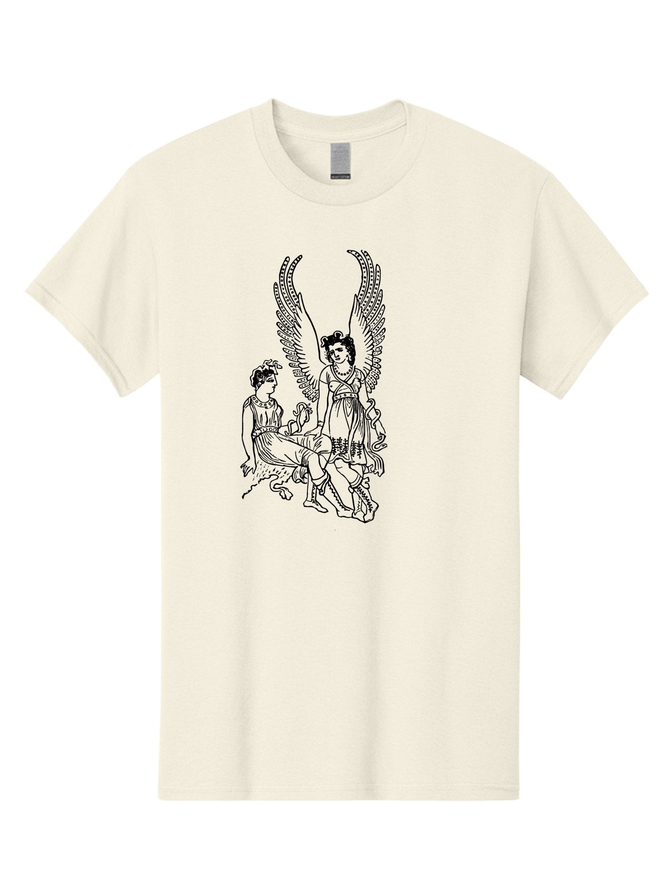 Victory-And-Man Men'S Graphic Tee, 100% Cotton, Comfortable Casual Summer Wear, Machine Washable, Angel With Wings, Woman Sitting, Flowing Robes, Ancient Mythology, Mysterious Scene, Spiritual Being, Divine Presence, Symbolic Art -  Aaa570 23