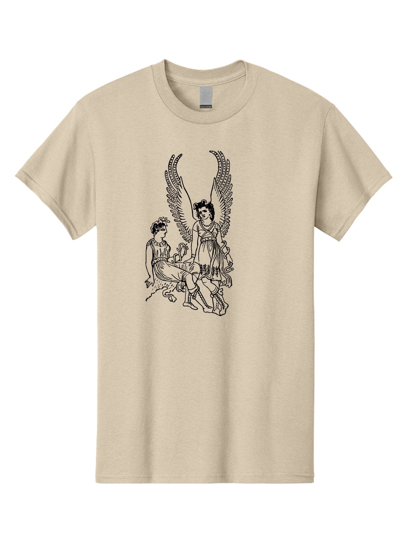 Victory-And-Man Men'S Graphic Tee, 100% Cotton, Comfortable Casual Summer Wear, Machine Washable, Angel With Wings, Woman Sitting, Flowing Robes, Ancient Mythology, Mysterious Scene, Spiritual Being, Divine Presence, Symbolic Art -  Aaa570 27