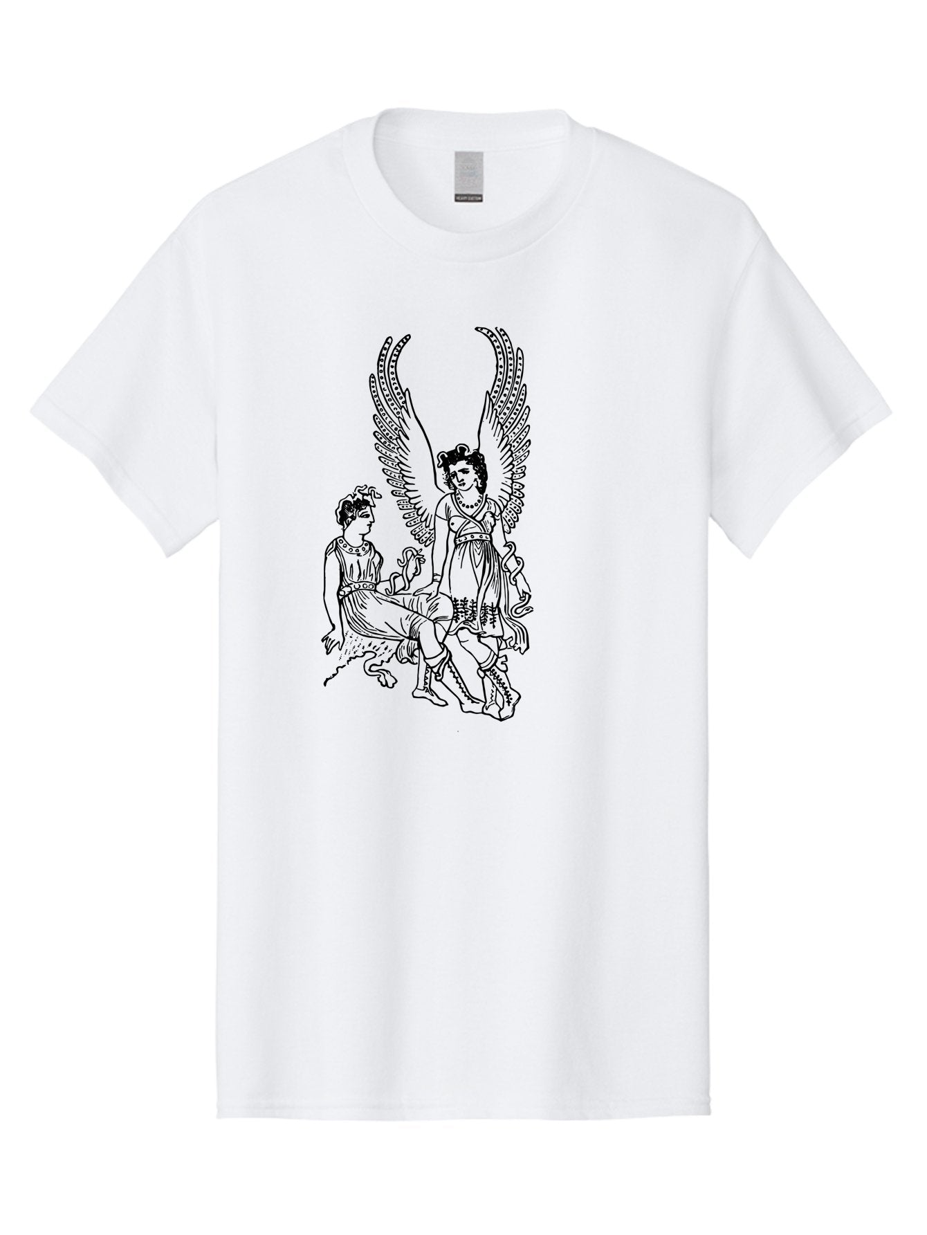 Victory-And-Man Men'S Graphic Tee, 100% Cotton, Comfortable Casual Summer Wear, Machine Washable, Angel With Wings, Woman Sitting, Flowing Robes, Ancient Mythology, Mysterious Scene, Spiritual Being, Divine Presence, Symbolic Art -  Aaa570 19