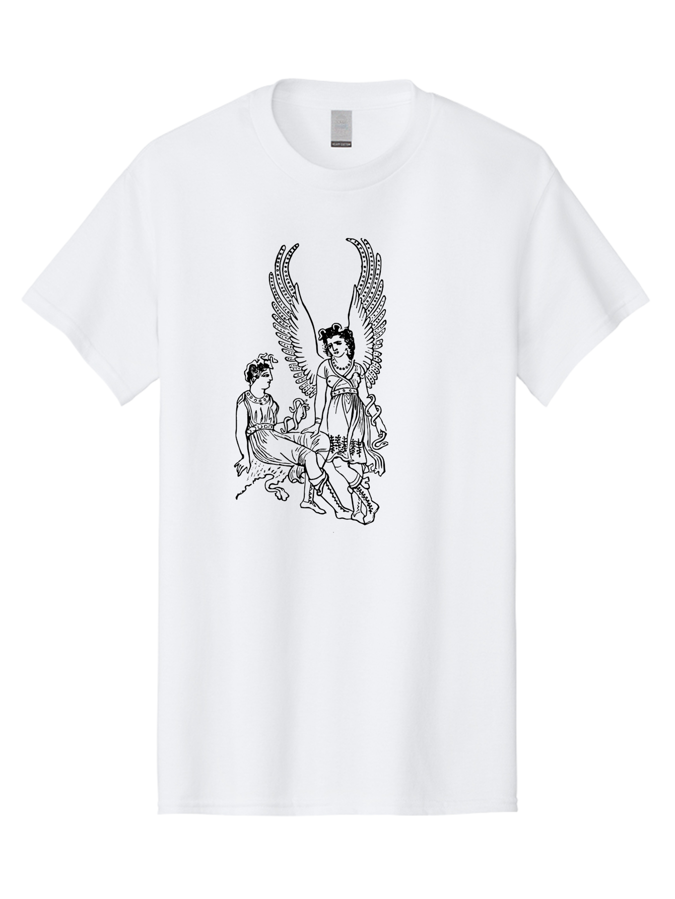 Victory-And-Man Men'S Graphic Tee, 100% Cotton, Comfortable Casual Summer Wear, Machine Washable, Angel With Wings, Woman Sitting, Flowing Robes, Ancient Mythology, Mysterious Scene, Spiritual Being, Divine Presence, Symbolic Art -  Aaa570 29