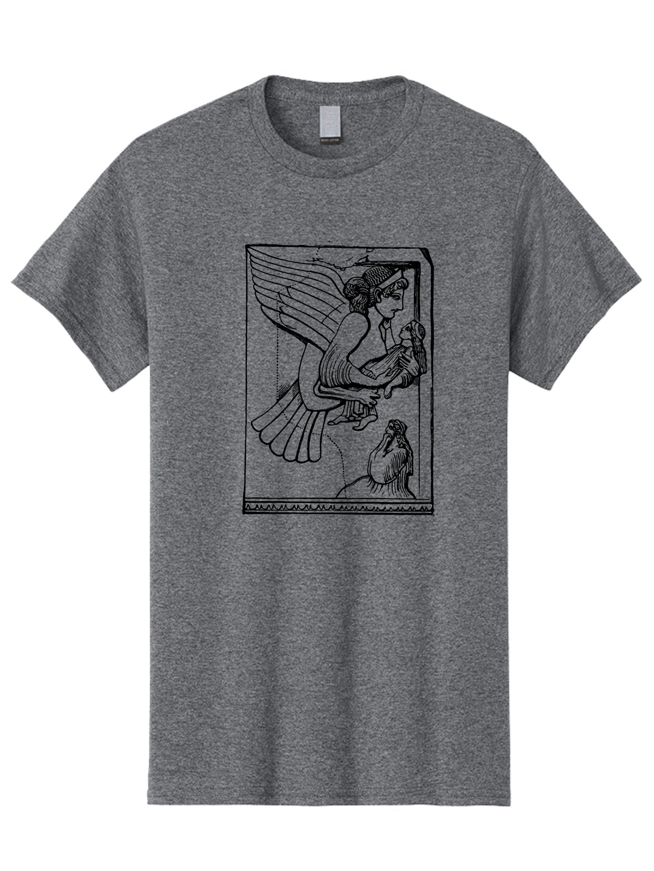 Winged-Goddess-With-Bird Men'S Graphic Tee, 100% Cotton, Comfortable Casual Summer Wear, Machine Washable, Winged Goddess Offering Dove, Ancient Greek Art, Mythological Figure, Dove Symbolism, Angelic Being, Classical Mythology, -  Aaa571 3