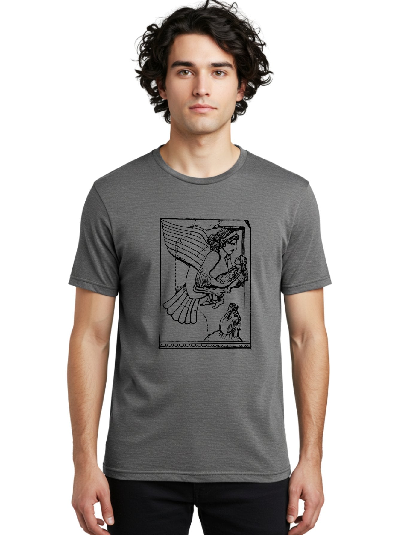 Winged-Goddess-With-Bird Men'S Graphic Tee, 100% Cotton, Comfortable Casual Summer Wear, Machine Washable, Winged Goddess Offering Dove, Ancient Greek Art, Mythological Figure, Dove Symbolism, Angelic Being, Classical Mythology, -  Aaa571 4