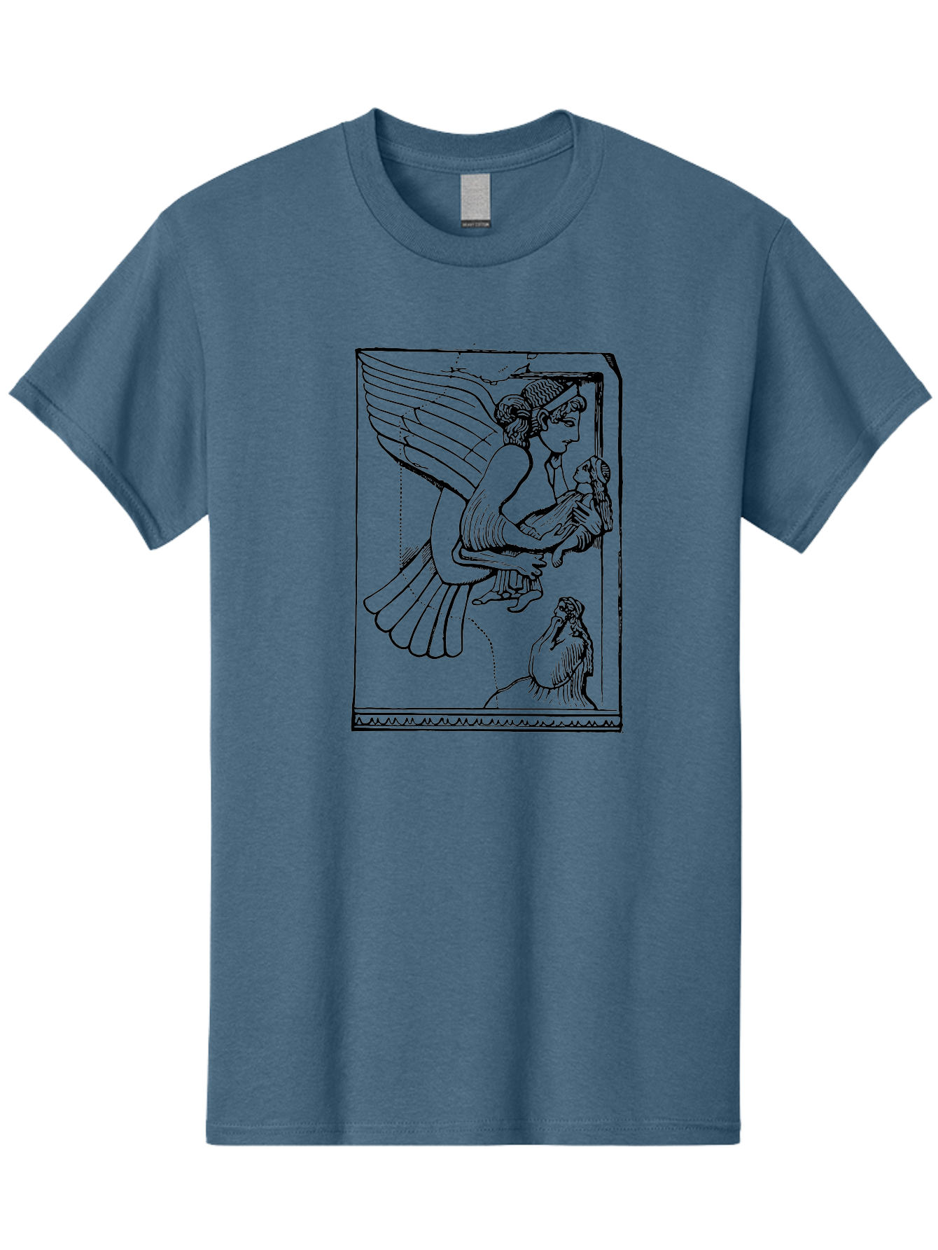 Winged-Goddess-With-Bird Men'S Graphic Tee, 100% Cotton, Comfortable Casual Summer Wear, Machine Washable, Winged Goddess Offering Dove, Ancient Greek Art, Mythological Figure, Dove Symbolism, Angelic Being, Classical Mythology, -  Aaa571