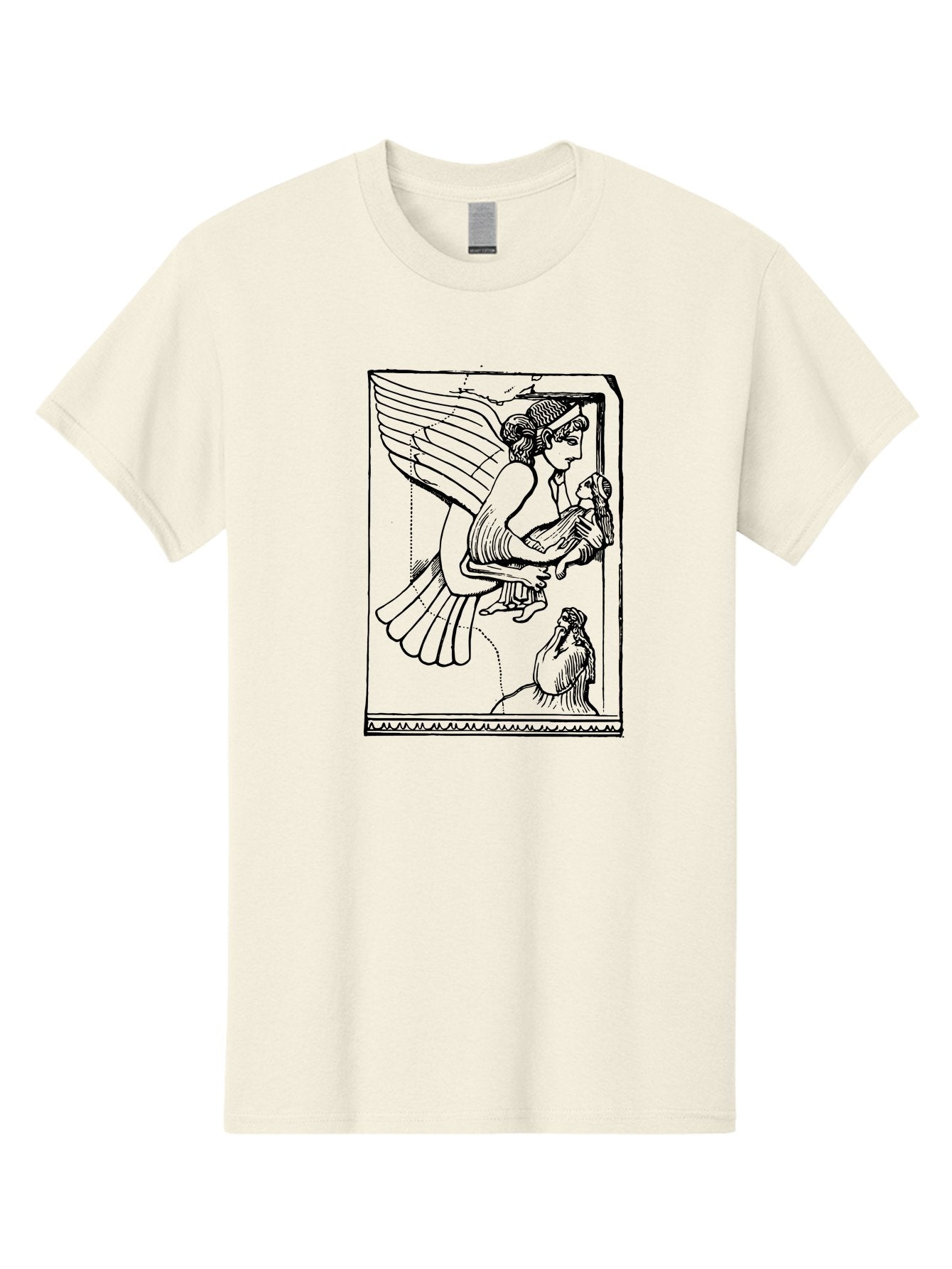 Winged-Goddess-With-Bird Men'S Graphic Tee, 100% Cotton, Comfortable Casual Summer Wear, Machine Washable, Winged Goddess Offering Dove, Ancient Greek Art, Mythological Figure, Dove Symbolism, Angelic Being, Classical Mythology, -  Aaa571 7