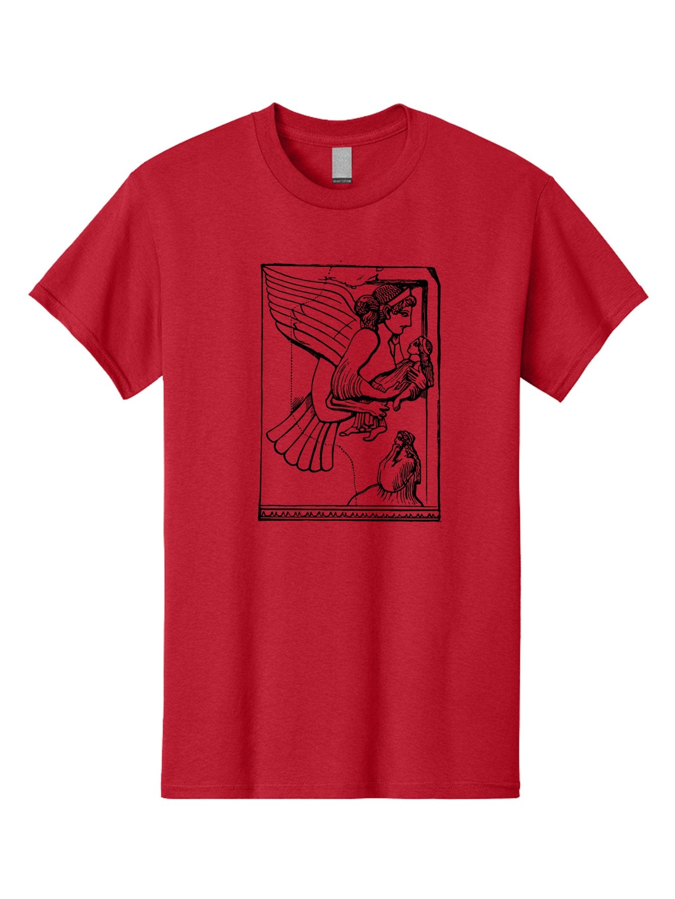 Winged-Goddess-With-Bird Men'S Graphic Tee, 100% Cotton, Comfortable Casual Summer Wear, Machine Washable, Winged Goddess Offering Dove, Ancient Greek Art, Mythological Figure, Dove Symbolism, Angelic Being, Classical Mythology, -  Aaa571 17