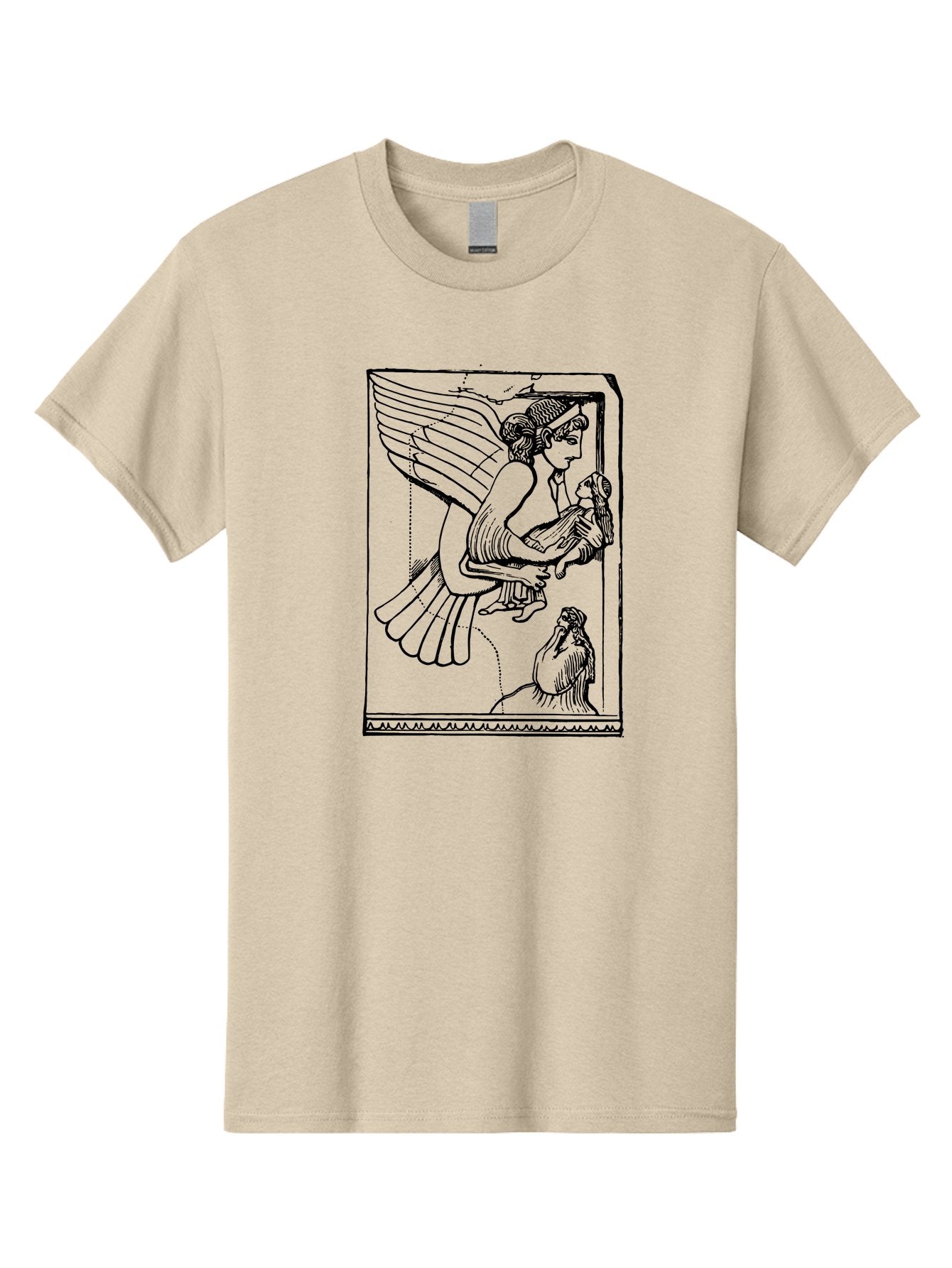 Winged-Goddess-With-Bird Men'S Graphic Tee, 100% Cotton, Comfortable Casual Summer Wear, Machine Washable, Winged Goddess Offering Dove, Ancient Greek Art, Mythological Figure, Dove Symbolism, Angelic Being, Classical Mythology, -  Aaa571 25