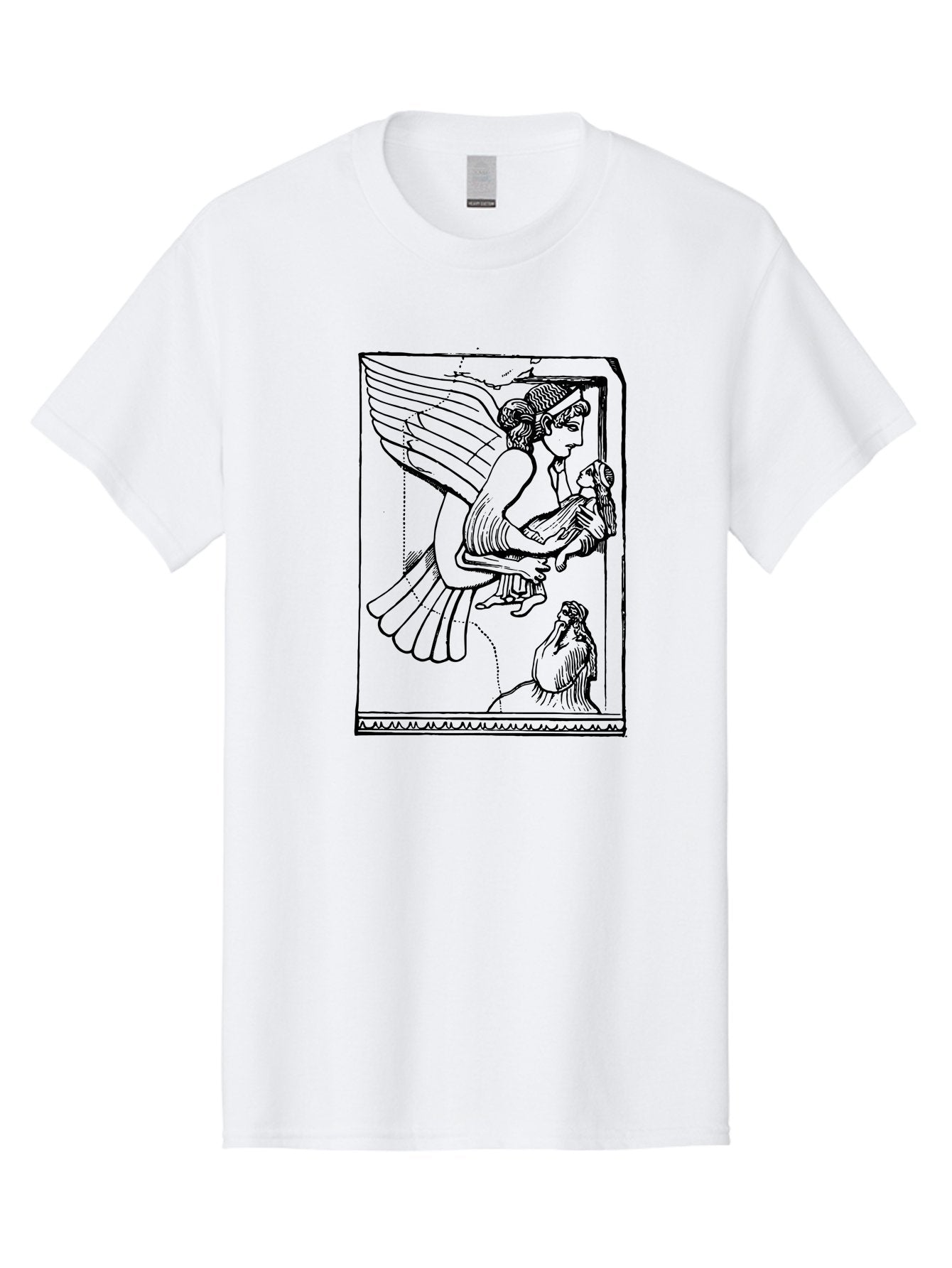 Winged-Goddess-With-Bird Men'S Graphic Tee, 100% Cotton, Comfortable Casual Summer Wear, Machine Washable, Winged Goddess Offering Dove, Ancient Greek Art, Mythological Figure, Dove Symbolism, Angelic Being, Classical Mythology, -  Aaa571 19