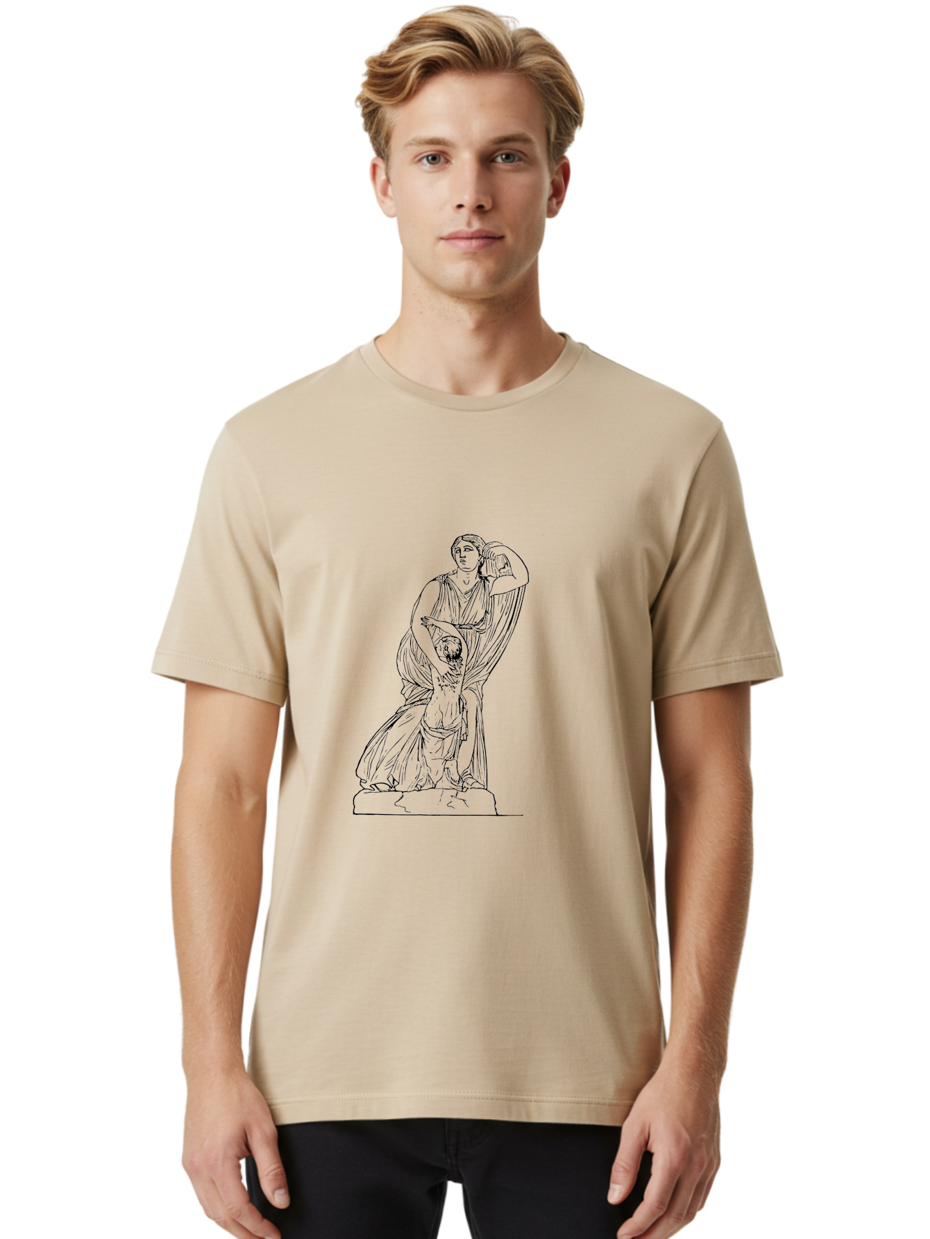 Woman-And-Child-Statue Men'S Graphic Tee, 100% Cotton, Comfortable Casual Summer Wear, Machine Washable, Statue Of A Woman, Classical Art, Greek Or Roman Sculpture, Mother And Child, Flowing Robes, Serene Expression, Iconic Artwork, -  Aaa572 10