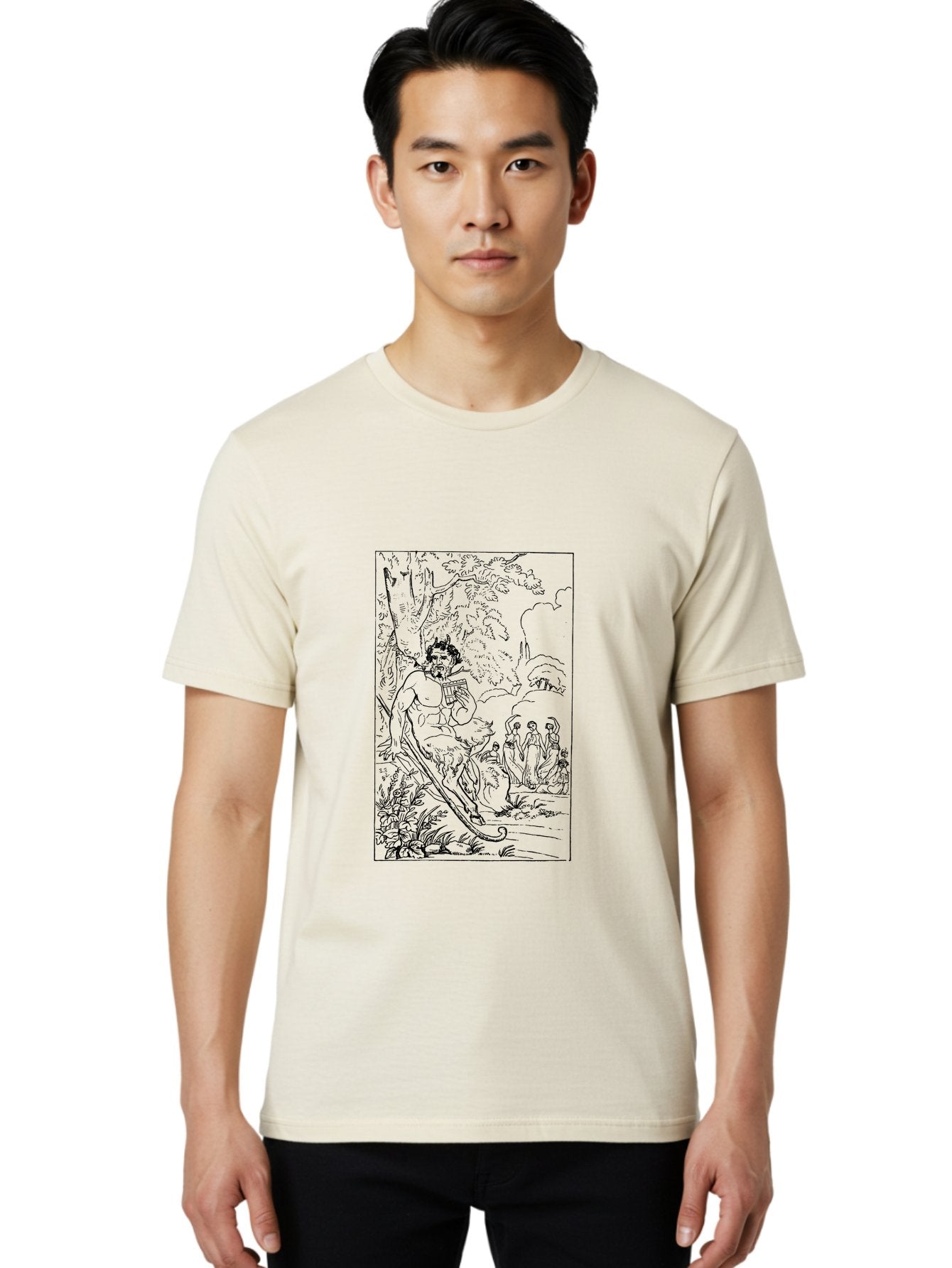 Woman-Hammock Men'S Graphic Tee, 100% Cotton, Comfortable Casual Summer Wear, Machine Washable, Satyrs In Forest, Mythological Creatures, Ancient Greek Mythology, Lush Foliage, Natural Scenery, Idyllic Setting, Folklore, Woodland Nymphs, -  Aaa573 28