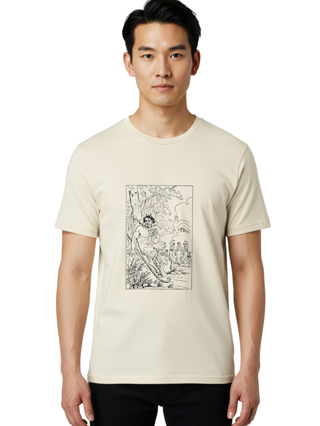 Woman-Hammock Men'S Graphic Tee, 100% Cotton, Comfortable Casual Summer Wear, Machine Washable, Satyrs In Forest, Mythological Creatures, Ancient Greek Mythology, Lush Foliage, Natural Scenery, Idyllic Setting, Folklore, Woodland Nymphs, -  Aaa573 10