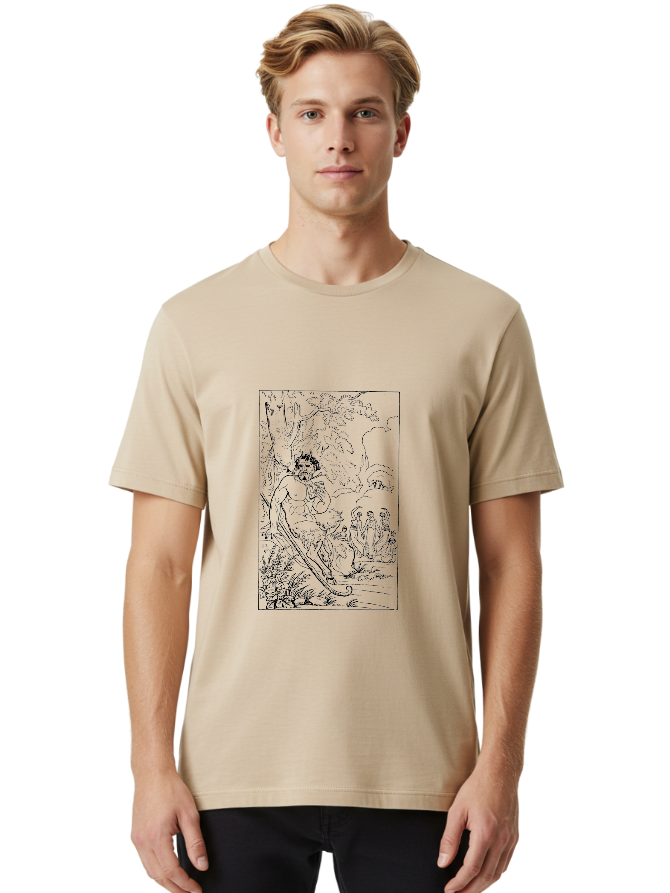 Woman-Hammock Men'S Graphic Tee, 100% Cotton, Comfortable Casual Summer Wear, Machine Washable, Satyrs In Forest, Mythological Creatures, Ancient Greek Mythology, Lush Foliage, Natural Scenery, Idyllic Setting, Folklore, Woodland Nymphs, -  Aaa573 12