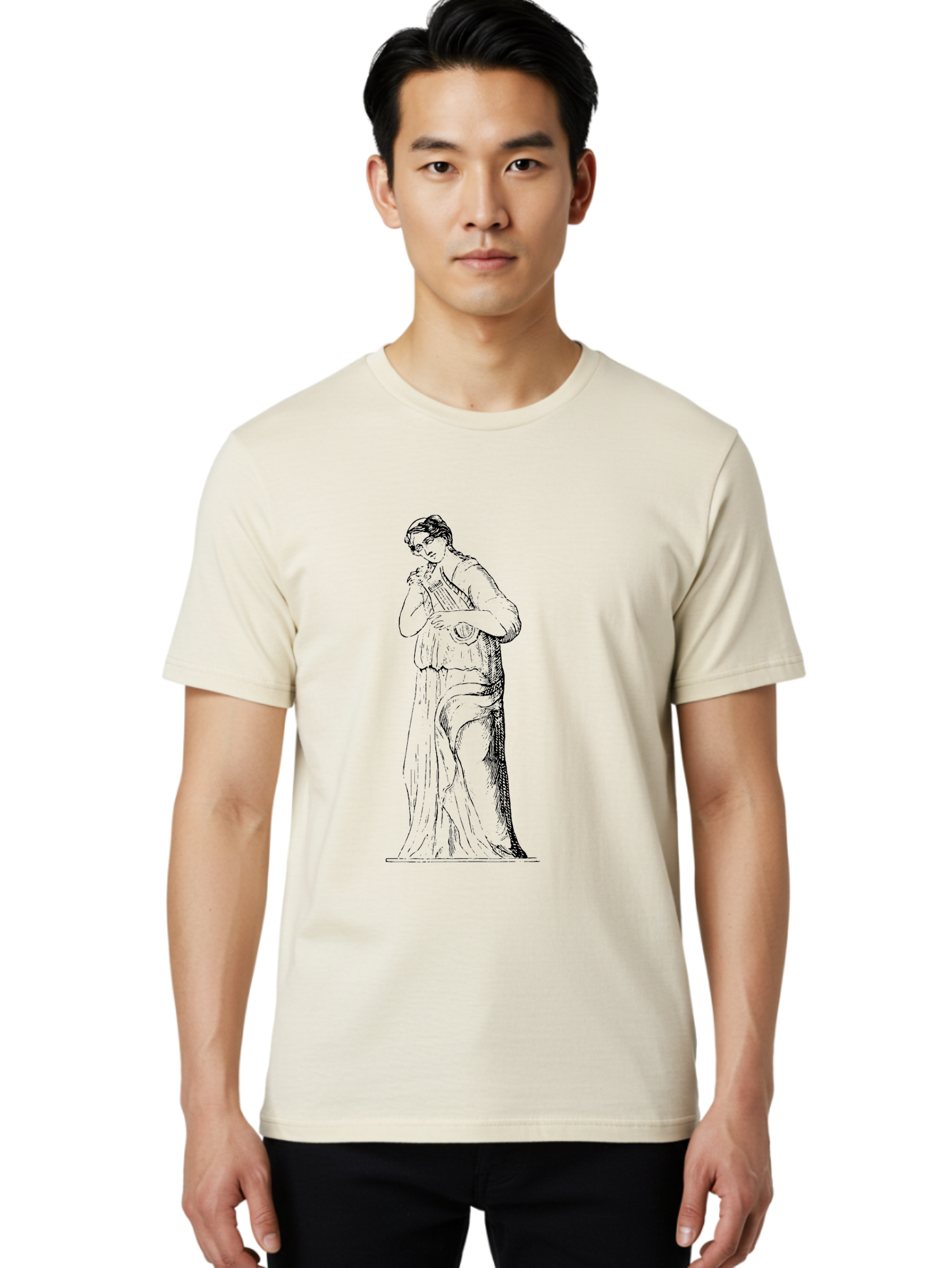 Woman-Playing-Lyre Men'S Graphic Tee, 100% Cotton, Comfortable Casual Summer Wear, Machine Washable, Classical Illustration, Ancient Greek Music, Female Musician, Lyre Player, Artistic Expression, Cultural Heritage, Historical Art, -  Aaa574 6