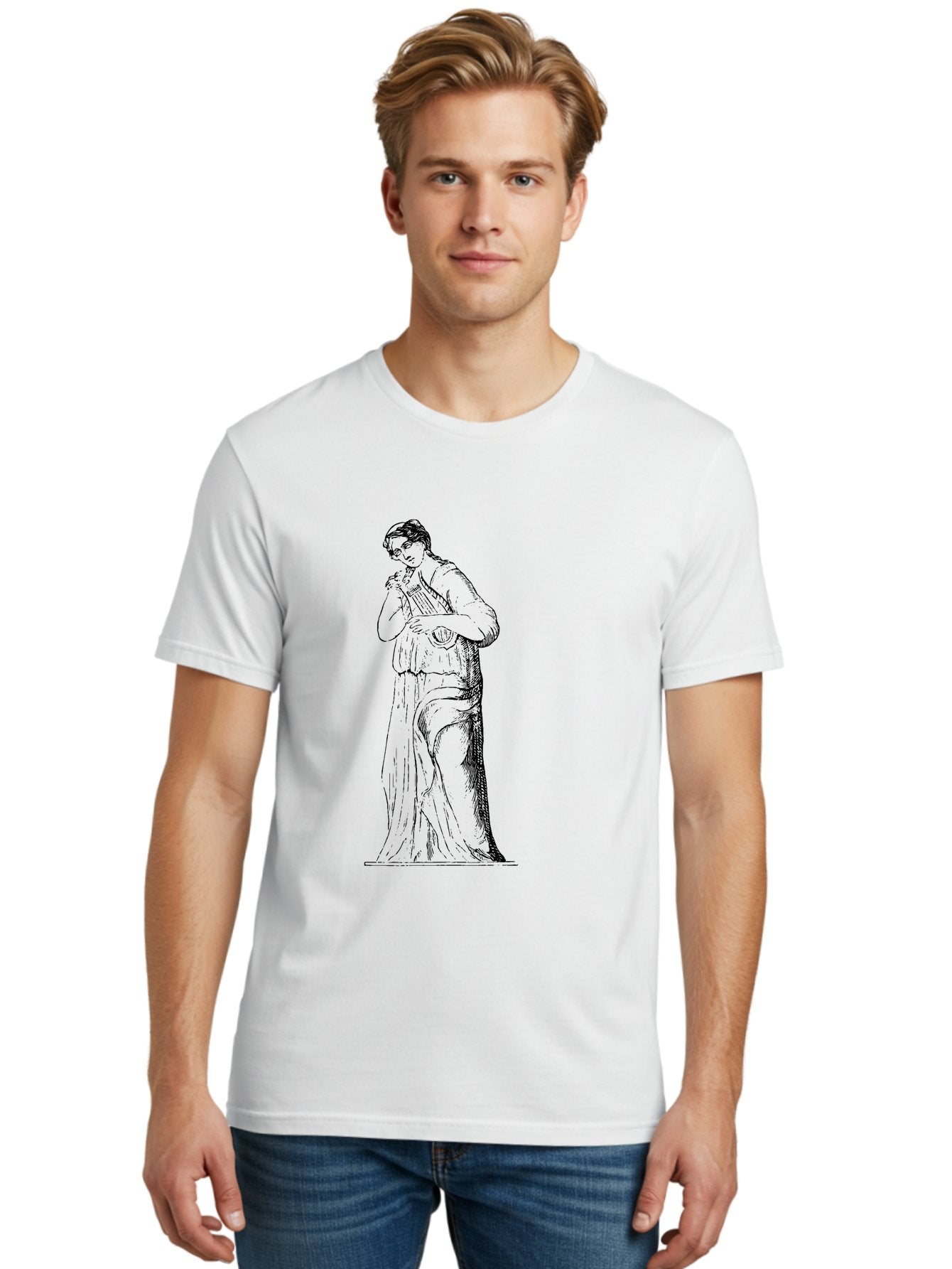 Woman-Playing-Lyre Men'S Graphic Tee, 100% Cotton, Comfortable Casual Summer Wear, Machine Washable, Classical Illustration, Ancient Greek Music, Female Musician, Lyre Player, Artistic Expression, Cultural Heritage, Historical Art, -  Aaa574 14