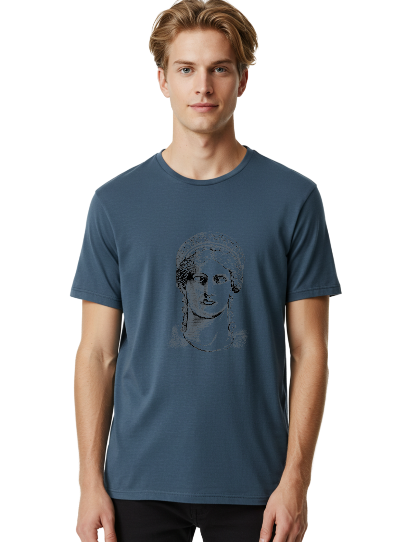 Woman-Portrait Men'S Graphic Tee, 100% Cotton, Comfortable Casual Summer Wear, Machine Washable, Classical Art, Ancient Greek Mythology, Marble Bust, Goddess Statue, Serene Face, Elegant Portrait, Intricate Details, Classical Beauty, -  Aaa575 14