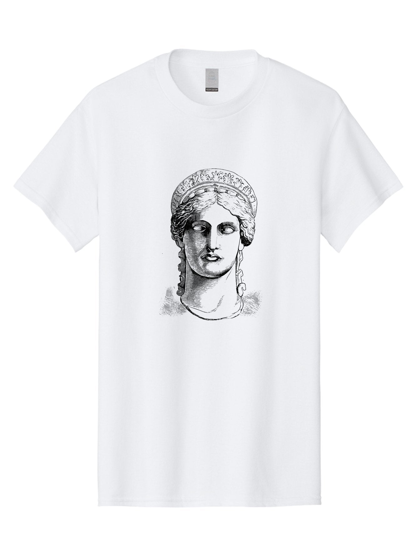 Woman-Portrait Men'S Graphic Tee, 100% Cotton, Comfortable Casual Summer Wear, Machine Washable, Classical Art, Ancient Greek Mythology, Marble Bust, Goddess Statue, Serene Face, Elegant Portrait, Intricate Details, Classical Beauty, -  Aaa575