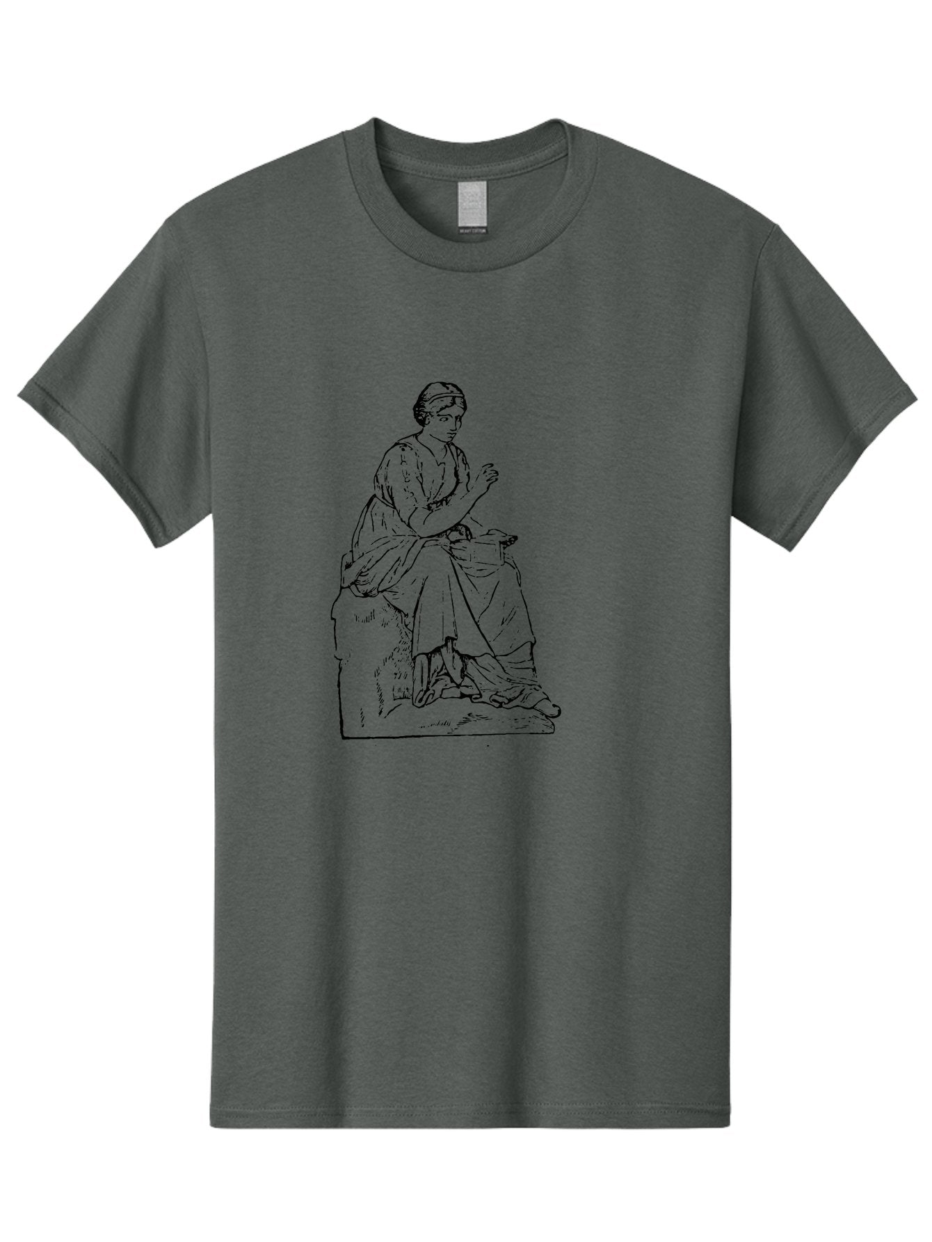 Woman-Sitting Men'S Graphic Tee, 100% Cotton, Comfortable Casual Summer Wear, Machine Washable, Classical Art, Woman Sitting On A Rock, Flowing Dress, Serene Atmosphere, Simple Elegance, Pencil Drawing Style, Female Figure, -  Aaa576 21