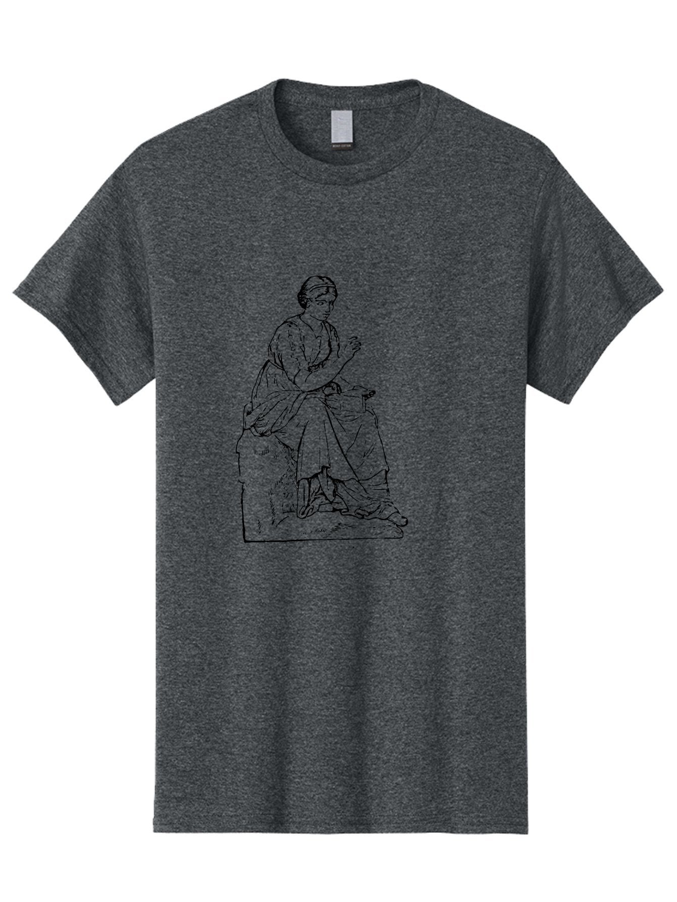 Woman-Sitting Men'S Graphic Tee, 100% Cotton, Comfortable Casual Summer Wear, Machine Washable, Classical Art, Woman Sitting On A Rock, Flowing Dress, Serene Atmosphere, Simple Elegance, Pencil Drawing Style, Female Figure, -  Aaa576 13