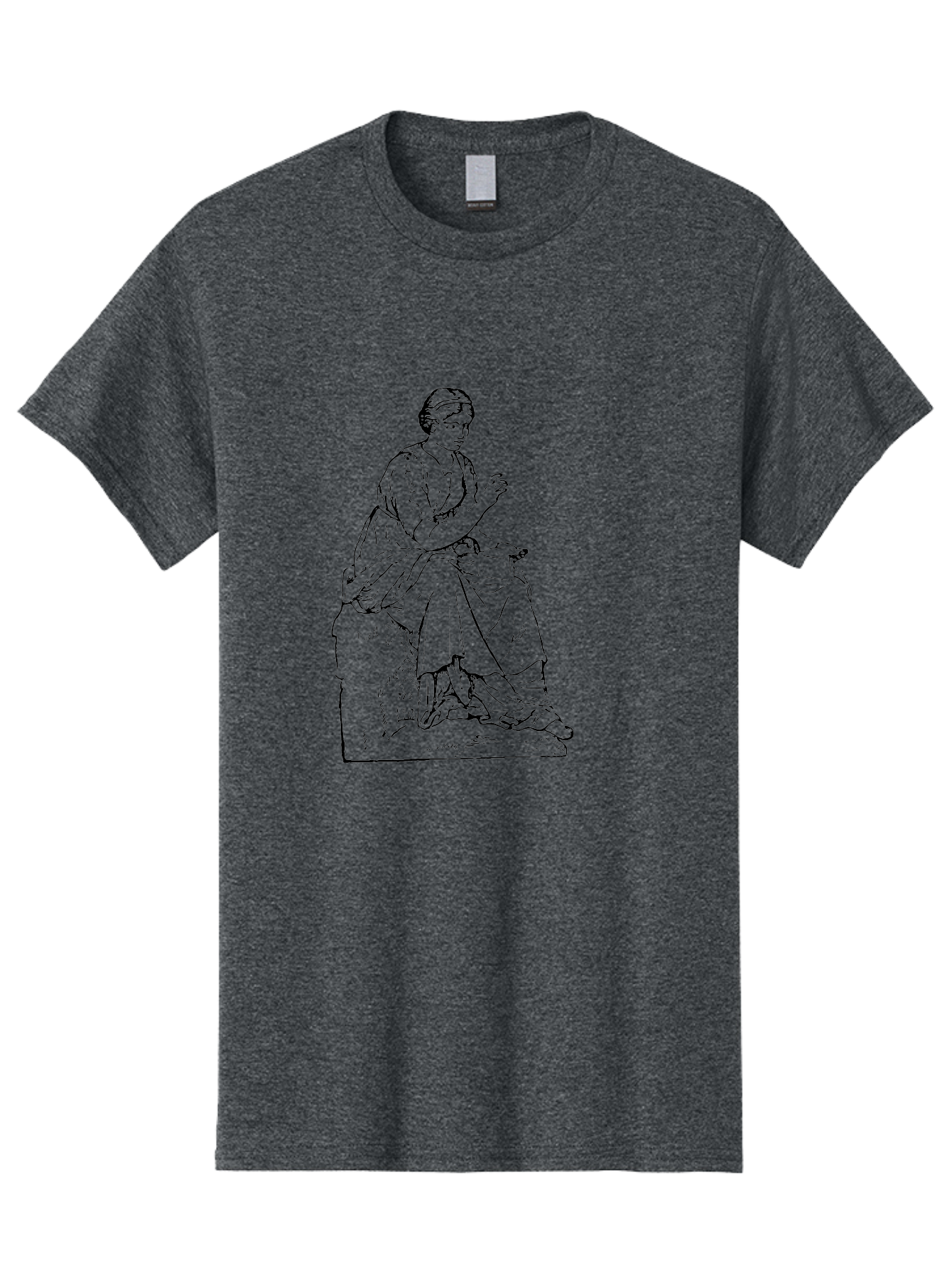 Woman-Sitting Men'S Graphic Tee, 100% Cotton, Comfortable Casual Summer Wear, Machine Washable, Classical Art, Woman Sitting On A Rock, Flowing Dress, Serene Atmosphere, Simple Elegance, Pencil Drawing Style, Female Figure, -  Aaa576 15