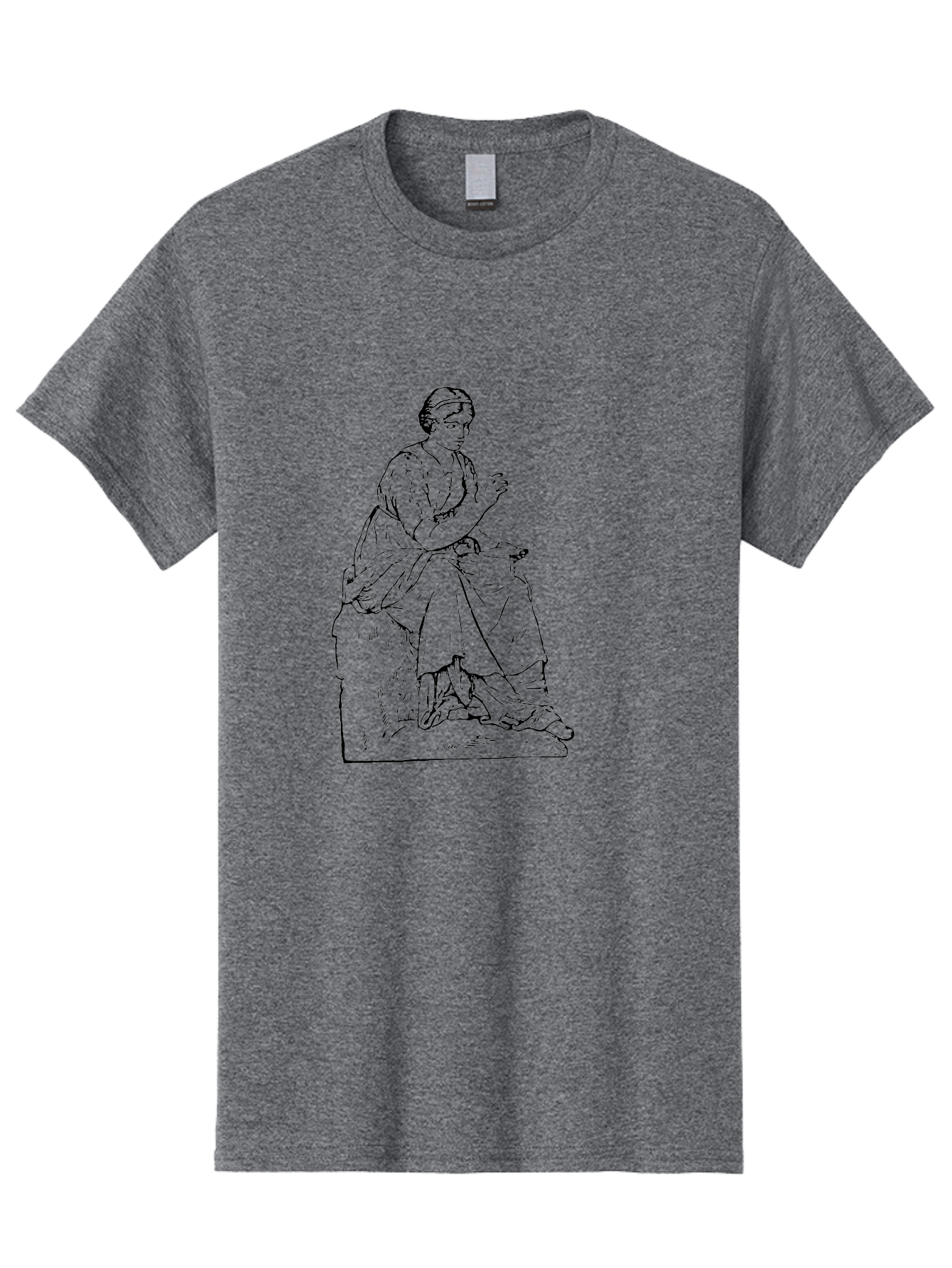 Woman-Sitting Men'S Graphic Tee, 100% Cotton, Comfortable Casual Summer Wear, Machine Washable, Classical Art, Woman Sitting On A Rock, Flowing Dress, Serene Atmosphere, Simple Elegance, Pencil Drawing Style, Female Figure, -  Aaa576 11