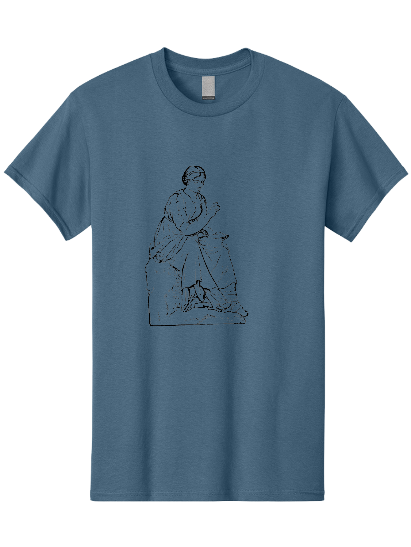 Woman-Sitting Men'S Graphic Tee, 100% Cotton, Comfortable Casual Summer Wear, Machine Washable, Classical Art, Woman Sitting On A Rock, Flowing Dress, Serene Atmosphere, Simple Elegance, Pencil Drawing Style, Female Figure, -  Aaa576 29