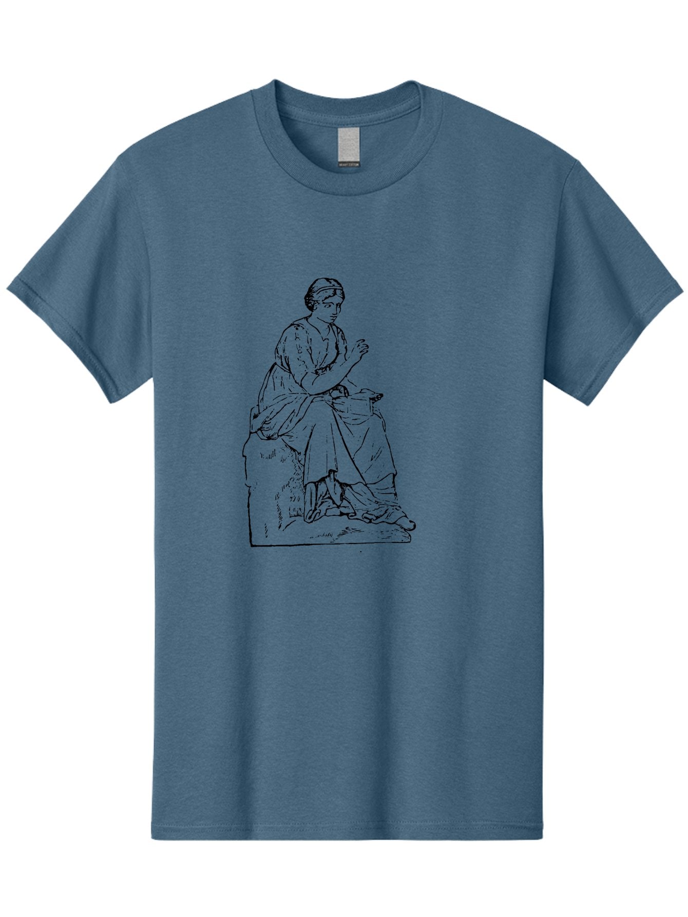 Woman-Sitting Men'S Graphic Tee, 100% Cotton, Comfortable Casual Summer Wear, Machine Washable, Classical Art, Woman Sitting On A Rock, Flowing Dress, Serene Atmosphere, Simple Elegance, Pencil Drawing Style, Female Figure, -  Aaa576 11