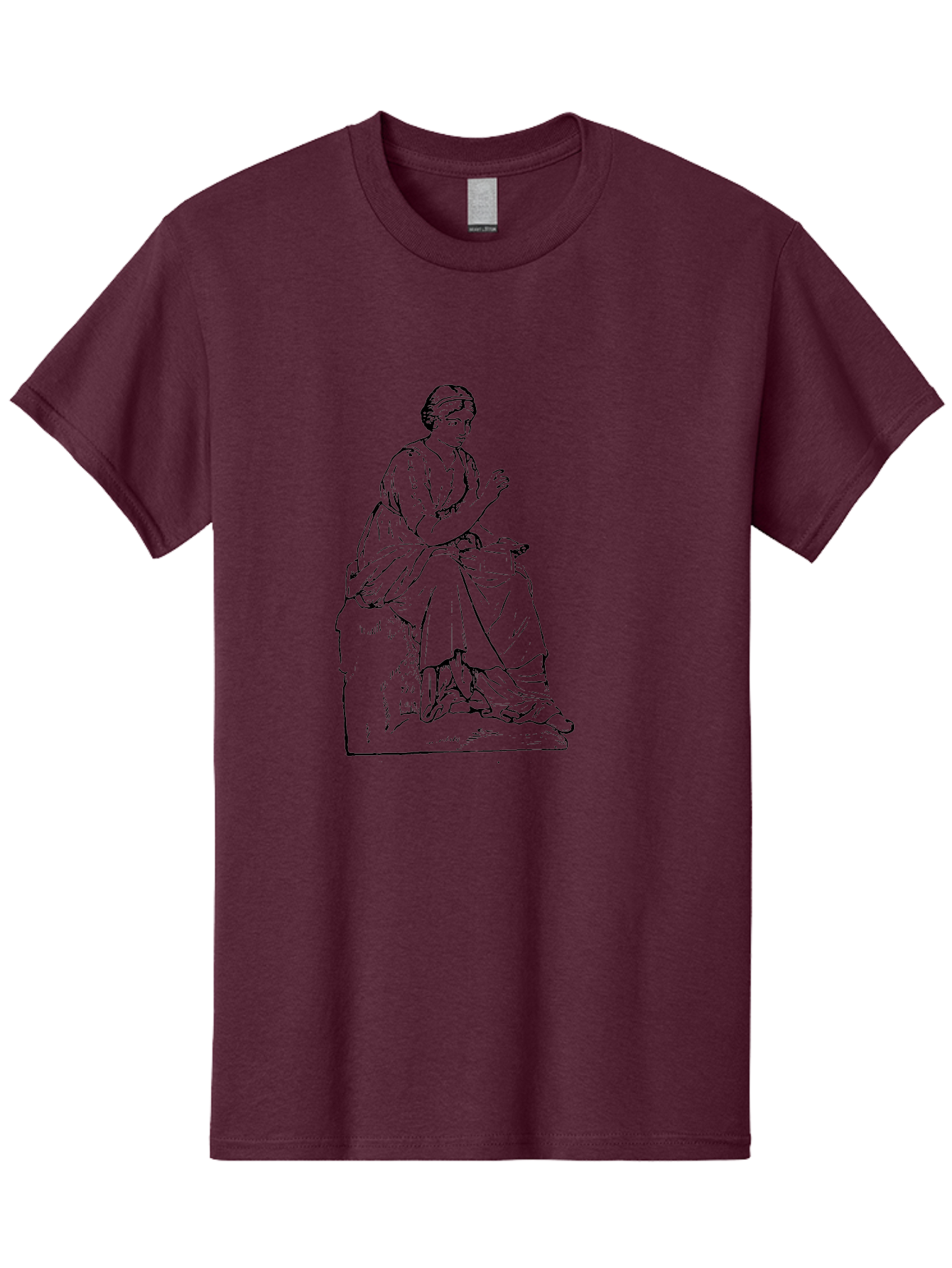 Woman-Sitting Men'S Graphic Tee, 100% Cotton, Comfortable Casual Summer Wear, Machine Washable, Classical Art, Woman Sitting On A Rock, Flowing Dress, Serene Atmosphere, Simple Elegance, Pencil Drawing Style, Female Figure, -  Aaa576 7